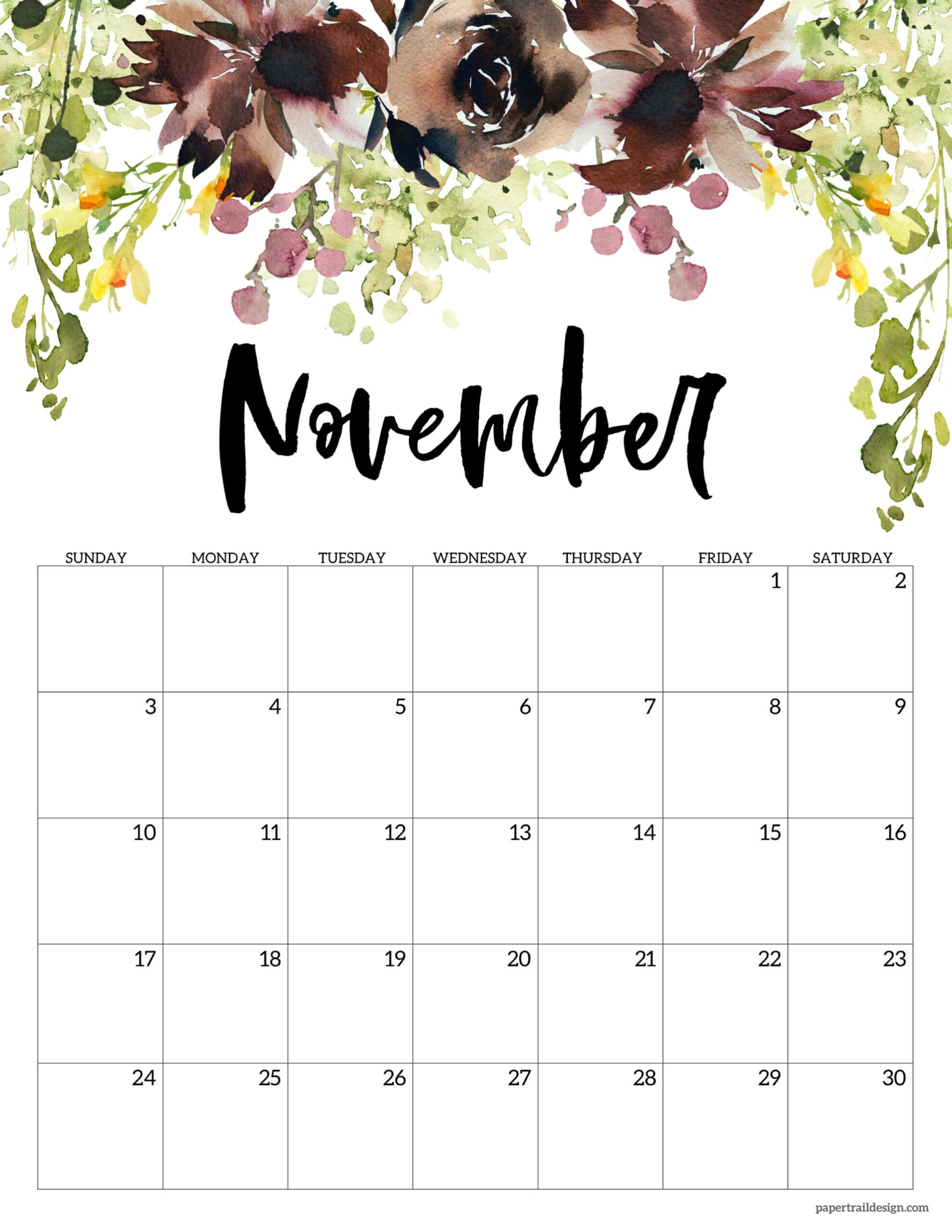2024 Floral Calendar Printable - Paper Trail Design for Free Printable Floral Calendar 2024