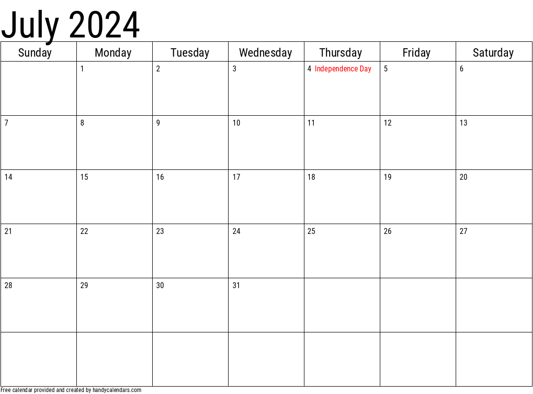 2024 July Calendars - Handy Calendars for July 2024 Calendar With Holidays Printable