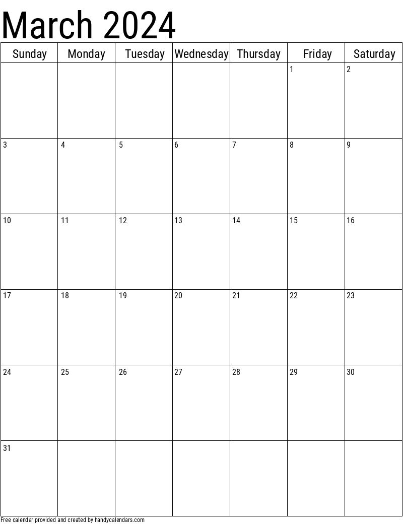 2024 March Calendars - Handy Calendars for March 2024 Calendar Printable Vertical