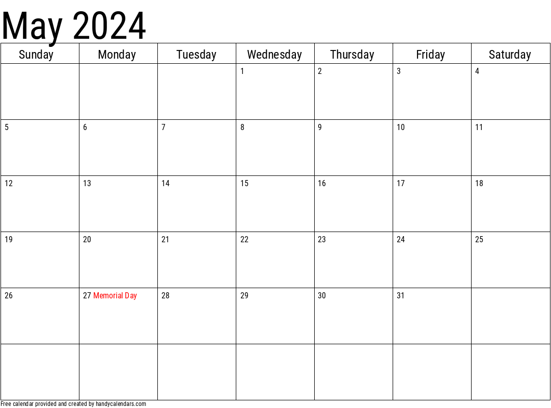 2024 May Calendars - Handy Calendars for Free Printable May 2024 Calendar With Holidays