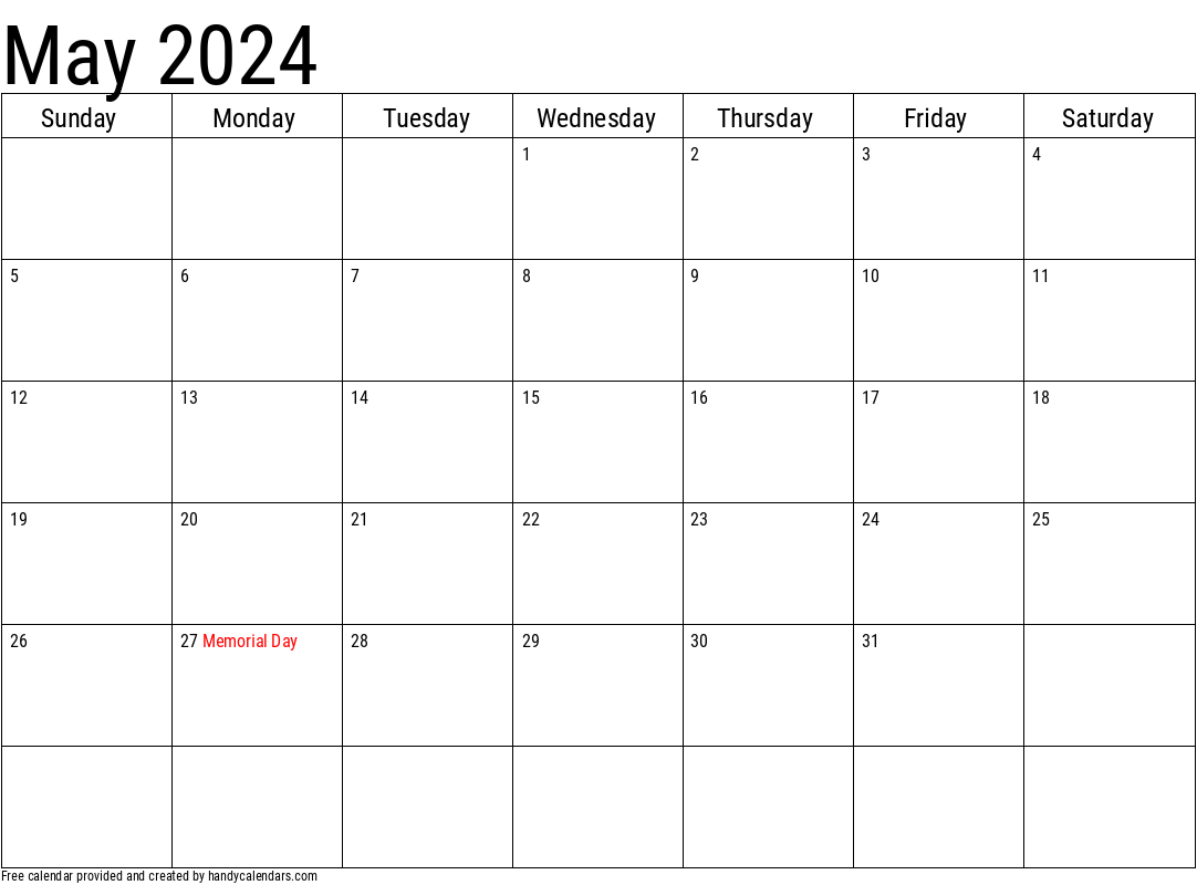 2024 May Calendars - Handy Calendars for May 2024 Calendar With Holidays Printable