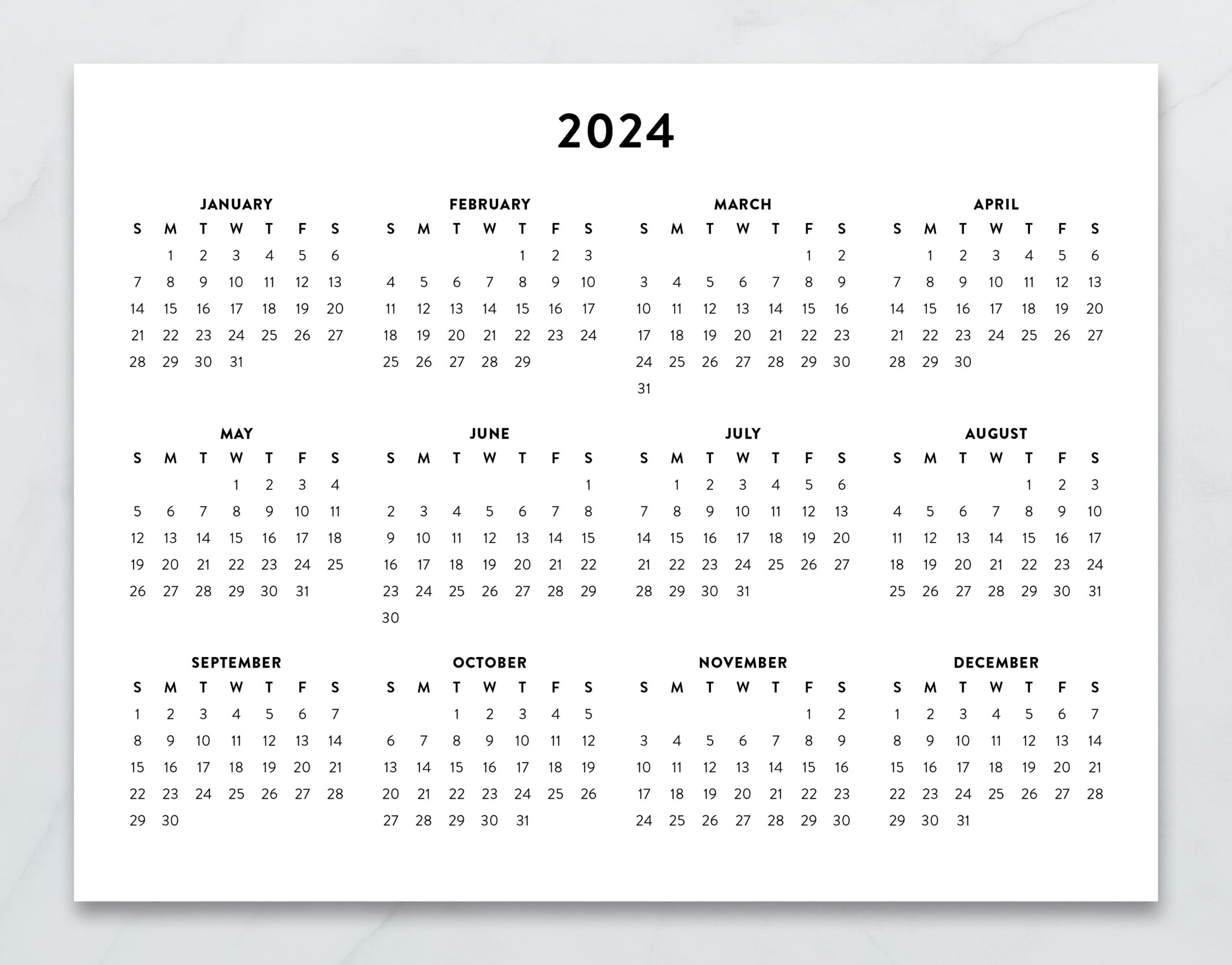 2024 Minimalist Letter Printable Calendar 2024 Simple - Etsy Finland for 2024 Calendar 8.5 X 11 Printable