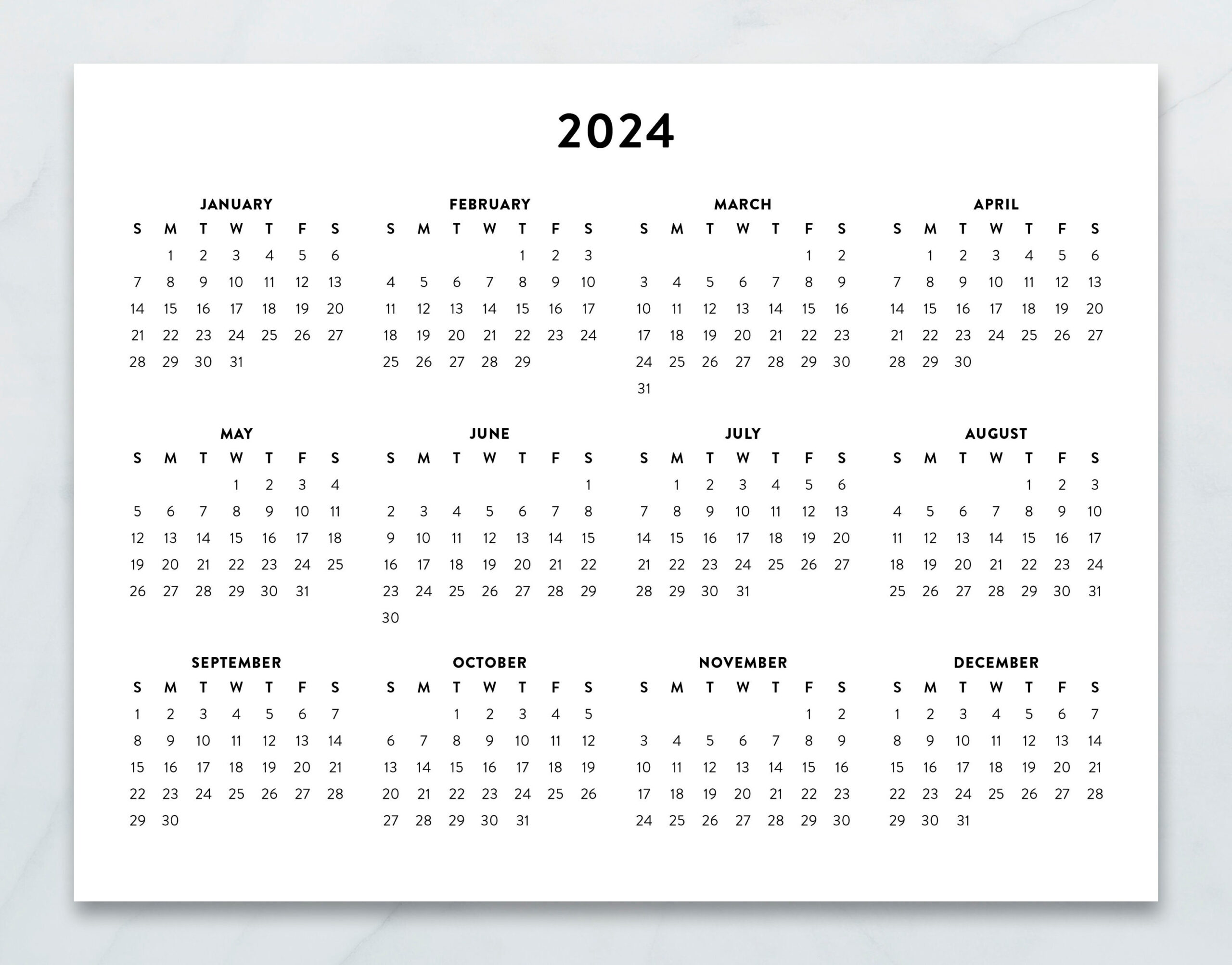 2024 Minimalist Letter Printable Calendar 2024 Simple - Etsy for Simple Printable Calendar 2024