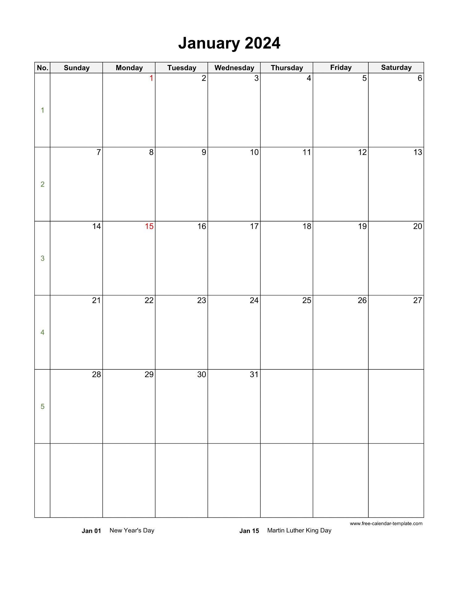 2024 Monthly Calendar (Blank Vertical Template) | Free-Calendar for 2024 Blank Calendar Printable With Holidays
