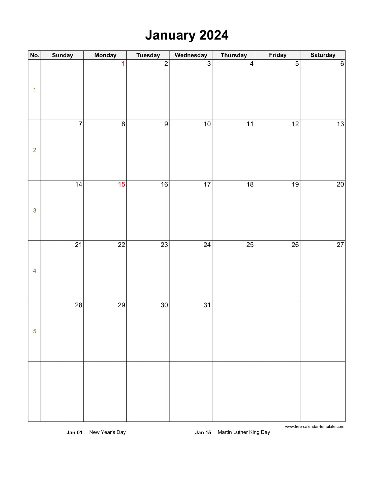 2024 Monthly Calendar (Blank Vertical Template) | Free-Calendar for 2024 Calendar Printable Vertical