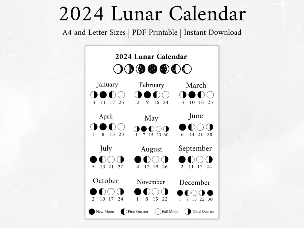 2024 Moon Calendar Moon Phase Calendar Lunar Calendar 2024 Etsy For Calendar With Moon Phases 2024 Printable 1024x768 