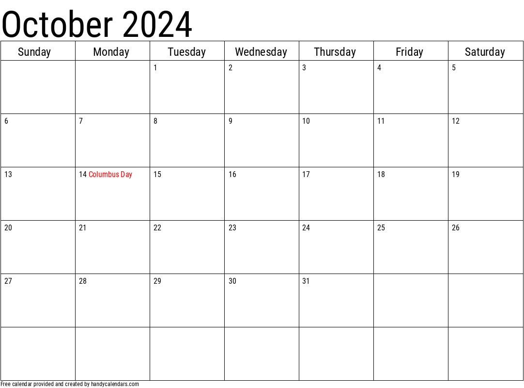 2024 October Calendars - Handy Calendars for October 2024 Calendar With Holidays Printable