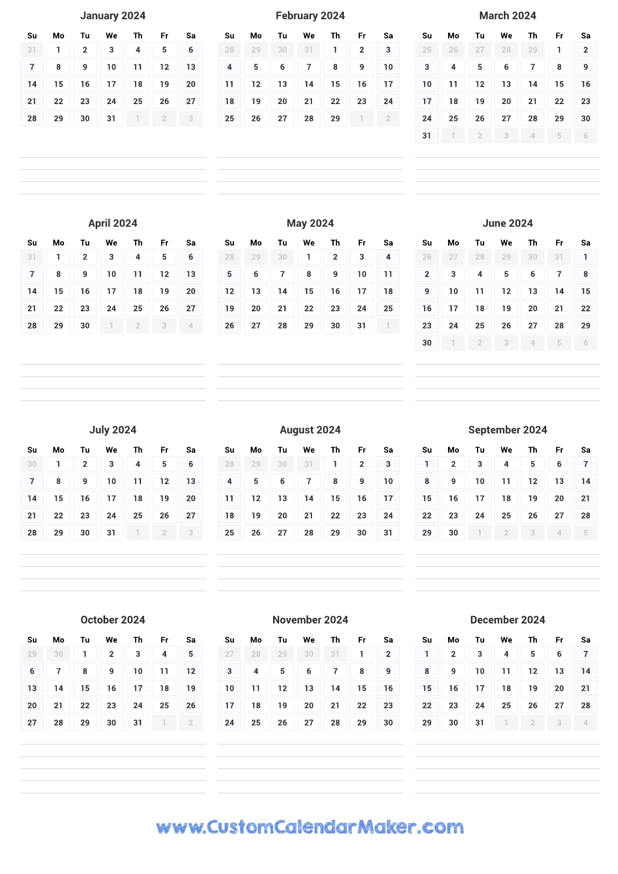 2024 Portrait Calendar - 12 Month Vertical Calendar for 2024 Portrait Calendar Printable
