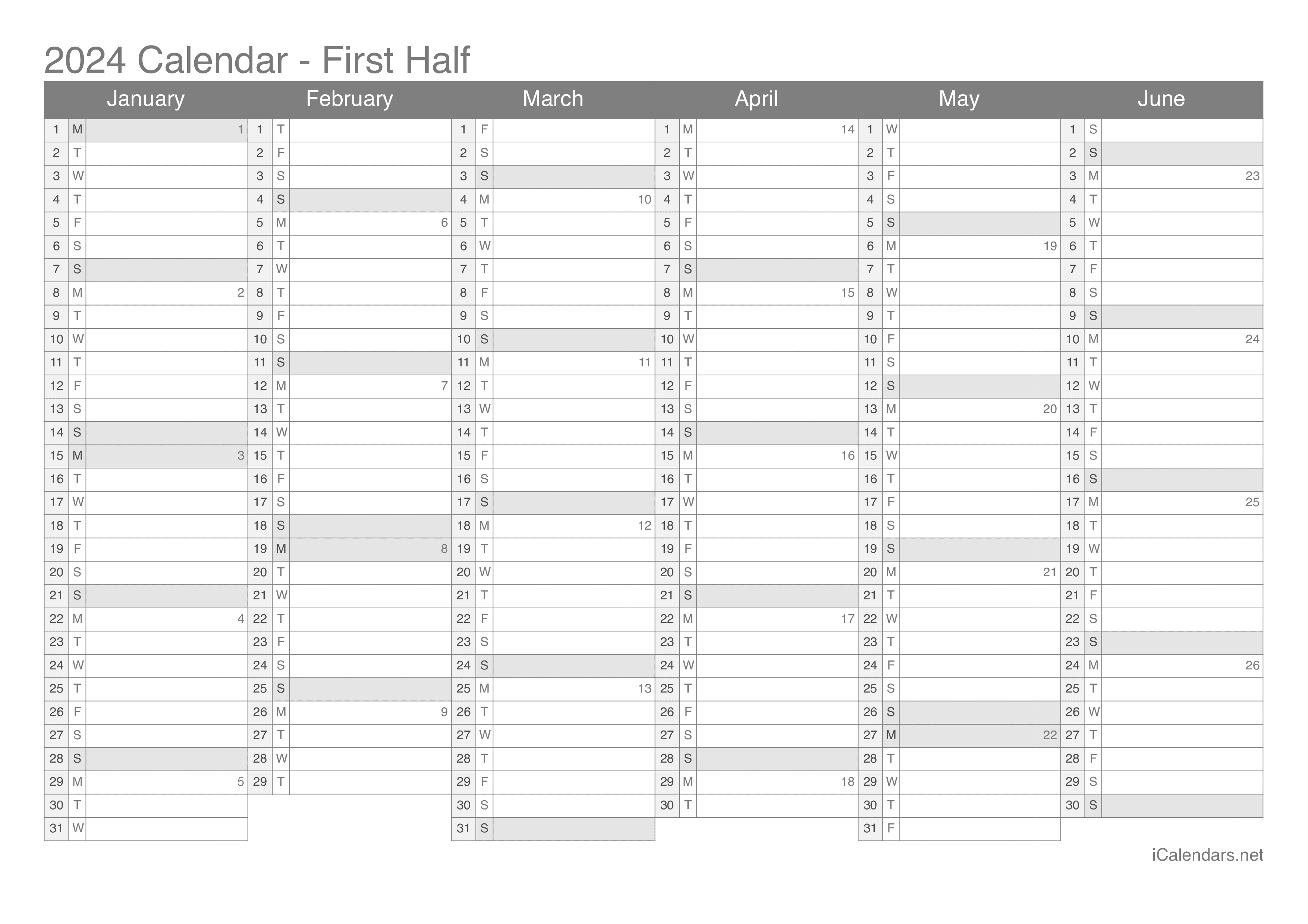 2024 Printable Calendar - Pdf Or Excel for Half Page Calendar Printable 2024