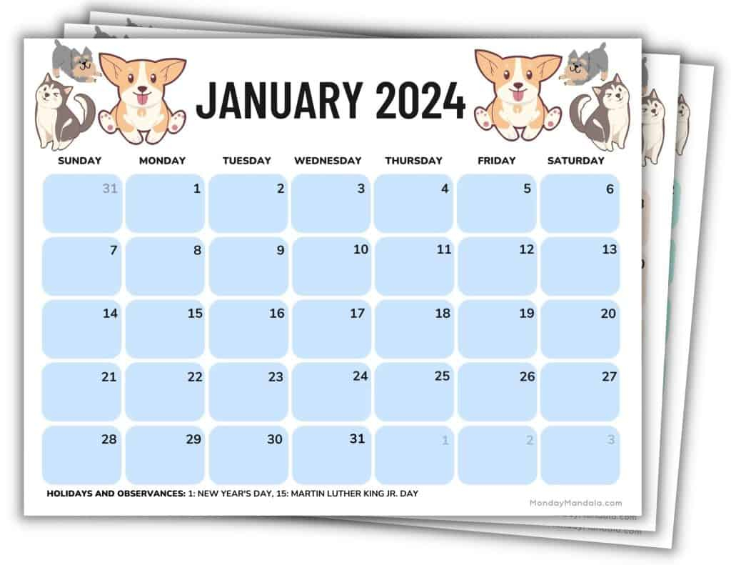 2024 Printable Calendars (56 Free Pdf Printables) for Free Printable Dog Calendar 2024