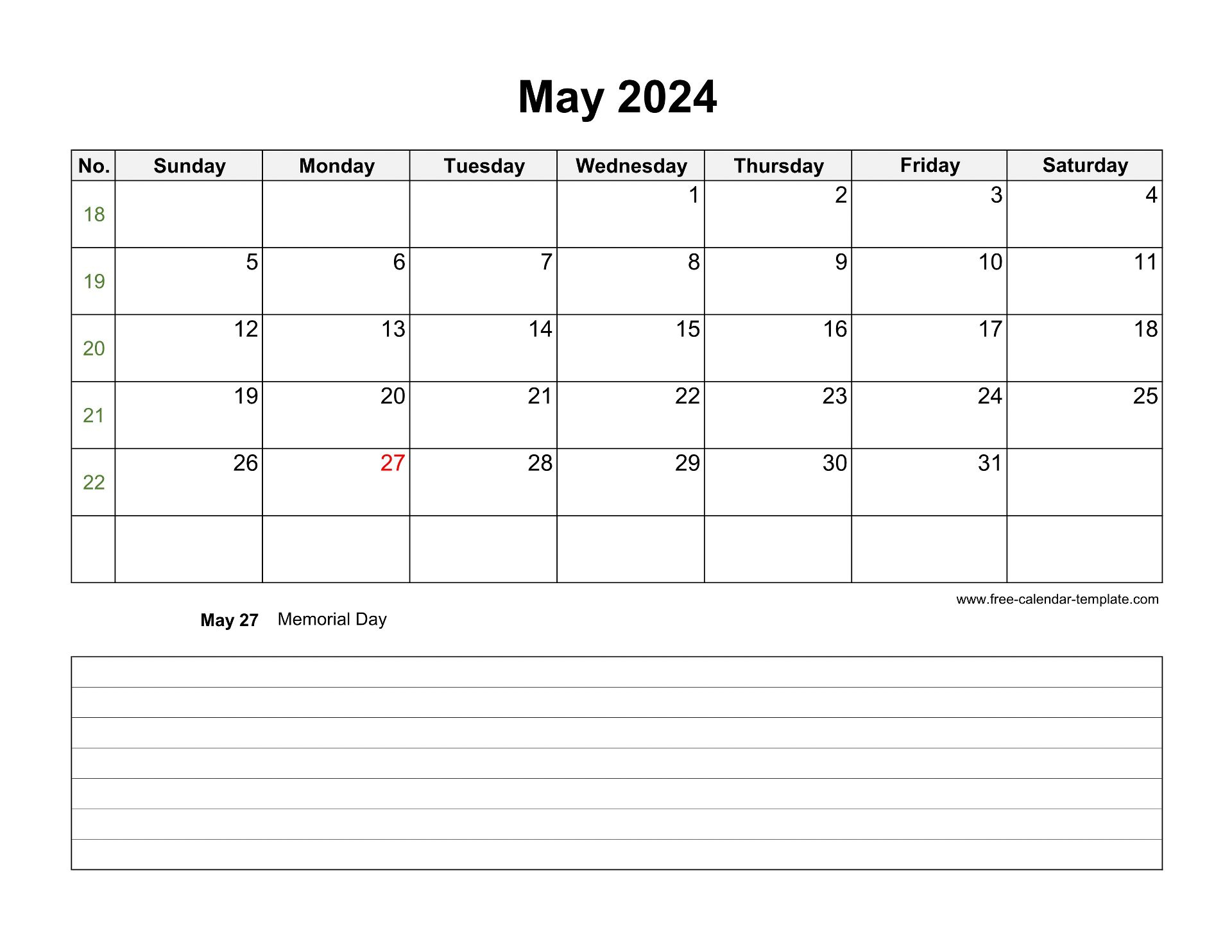 2024 Printable May Calendar With Space For Appointments for May 2024 Calendar Printable With Notes