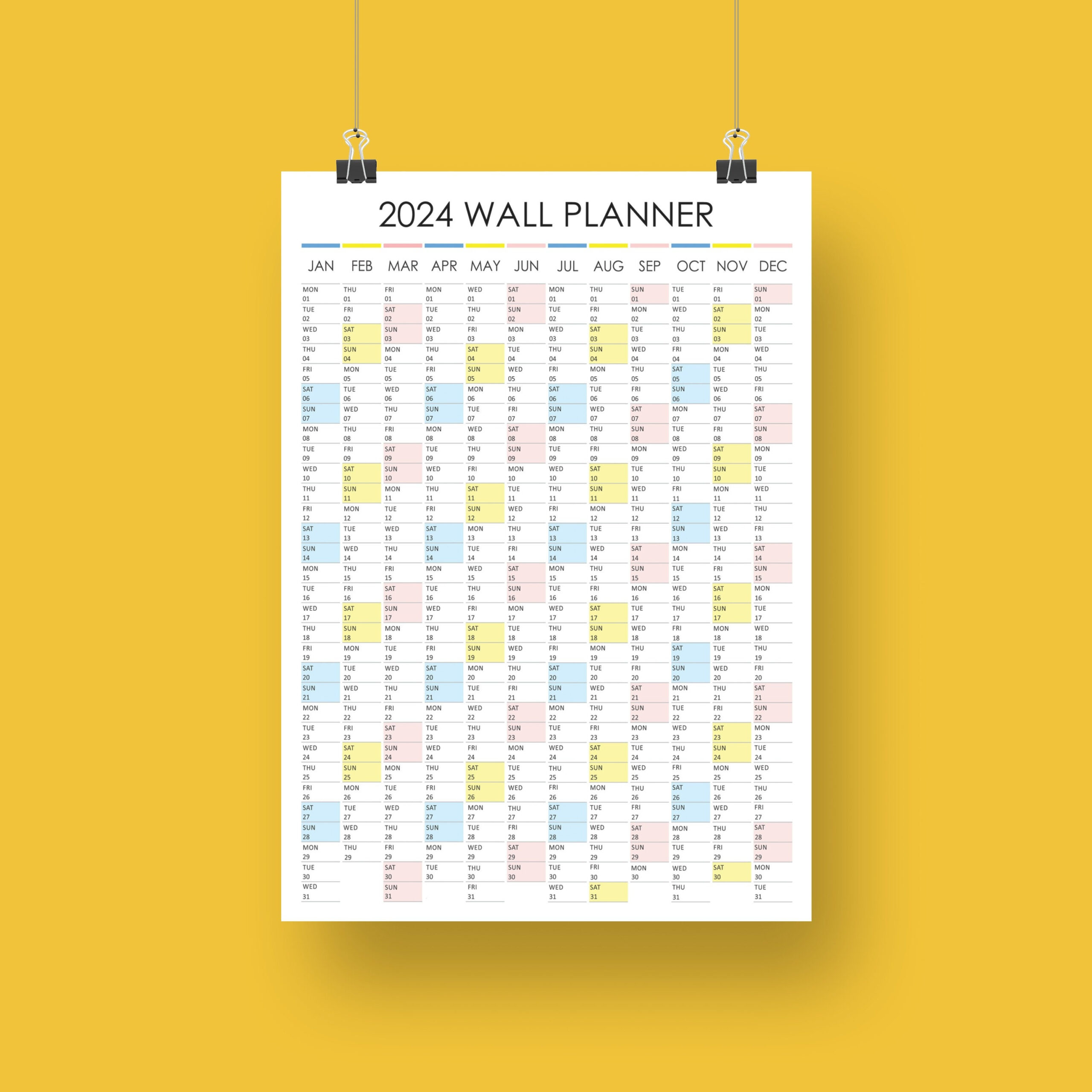 2024 Printable Wall Planner Large Digital Wall Calendar - Etsy for 2024 Wall Calendar Printable