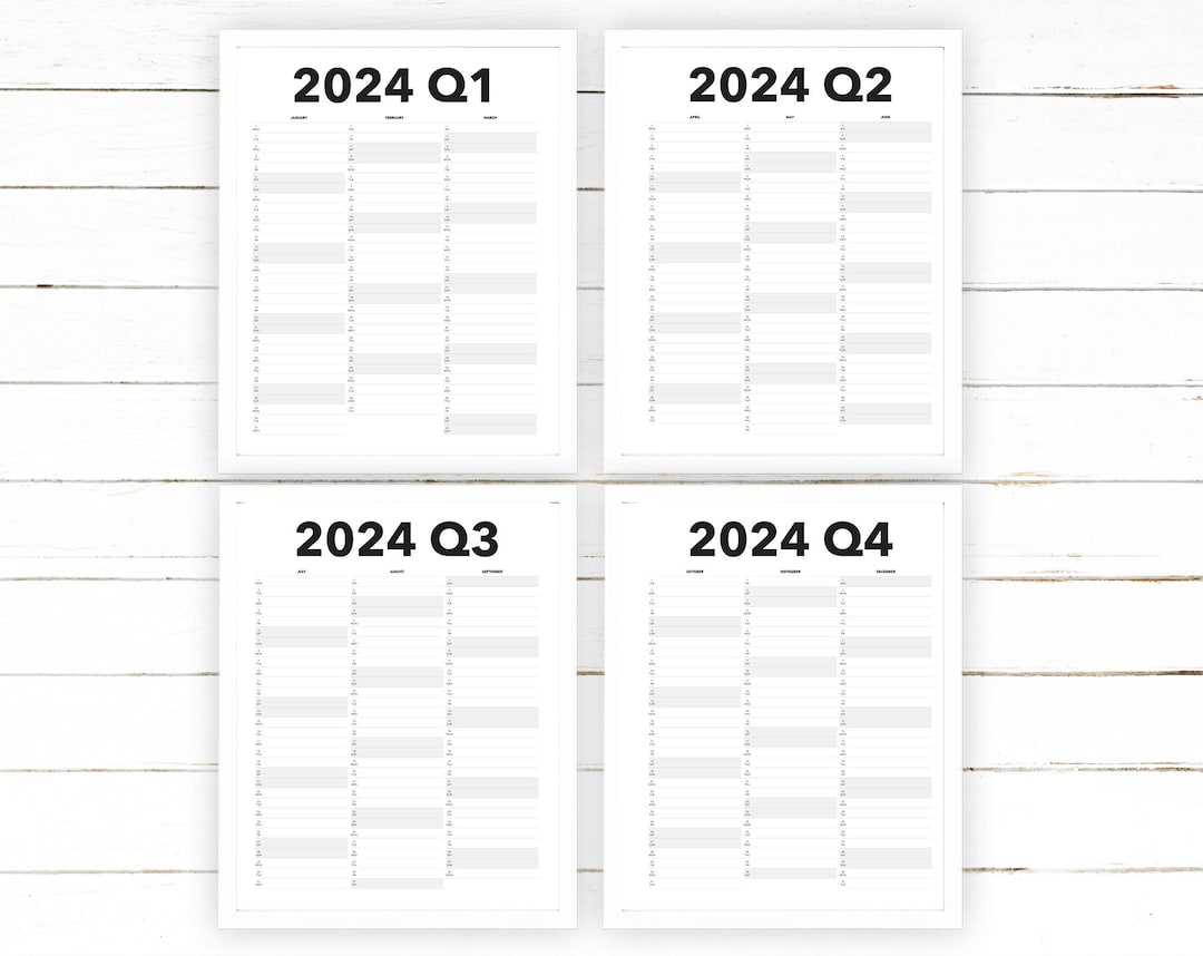 2024 Quarterly Calendar Printable Blank Dated Quarterly Year - Etsy for Printable Calendar 2024 Quarterly