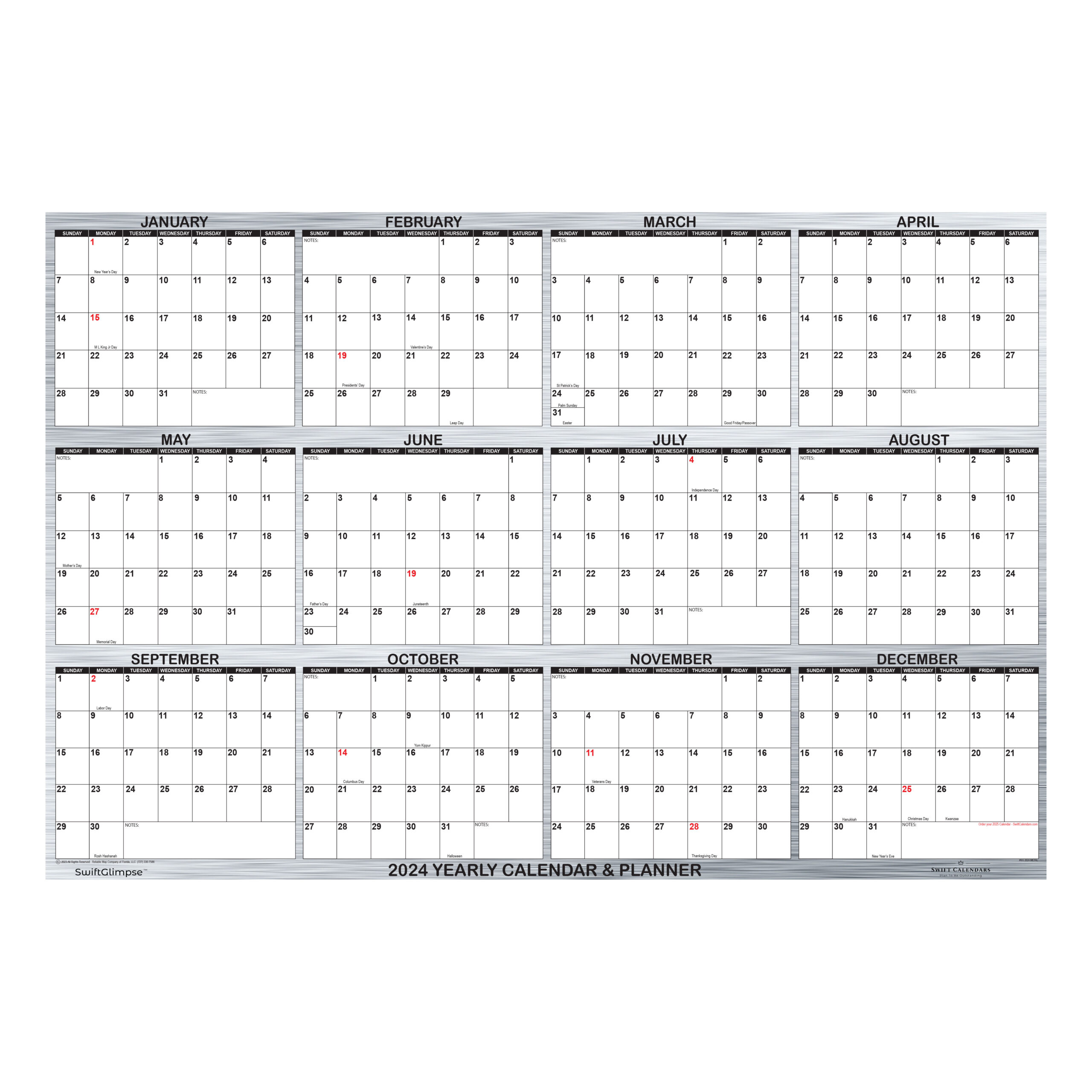 2024 Wall Calendar Designer Metal 24″ X 36″ Swiftglimpse for 2024 Wall Calendar Printable