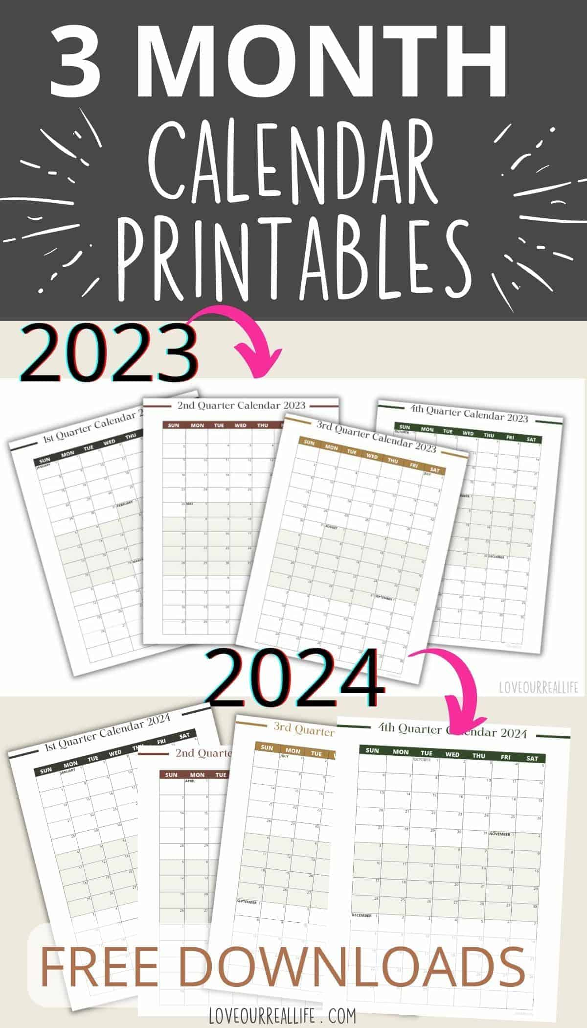 3 Month Calendar Printables: 2023 And 2024 ⋆ Love Our Real Life for 2024 3 Month Calendar Printable