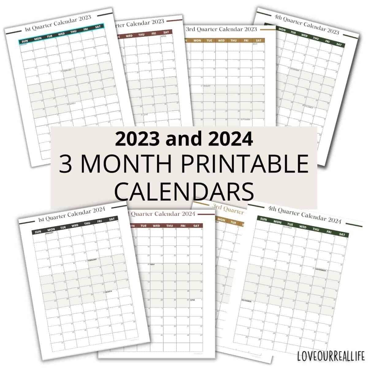 3 Month Calendar Printables: 2023 And 2024 ⋆ Love Our Real Life for 2024 3 Month Calendar Printable