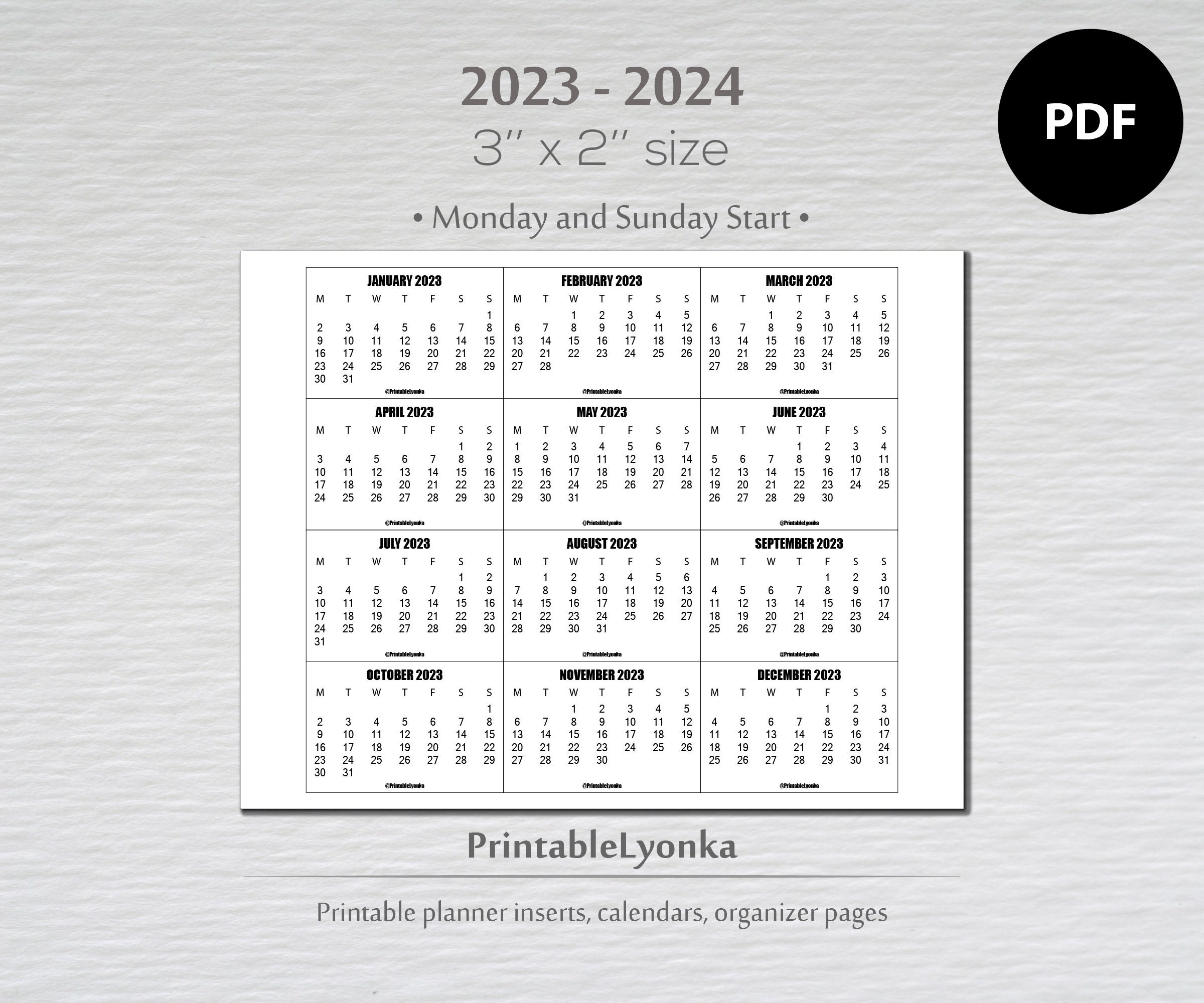 3 X 2 Inch Mini Calendars 2023 2024 | Small Printable Calendar Pdf | Mini  Monthly Calendar Tabs for 2024 Mini Printable Calendar