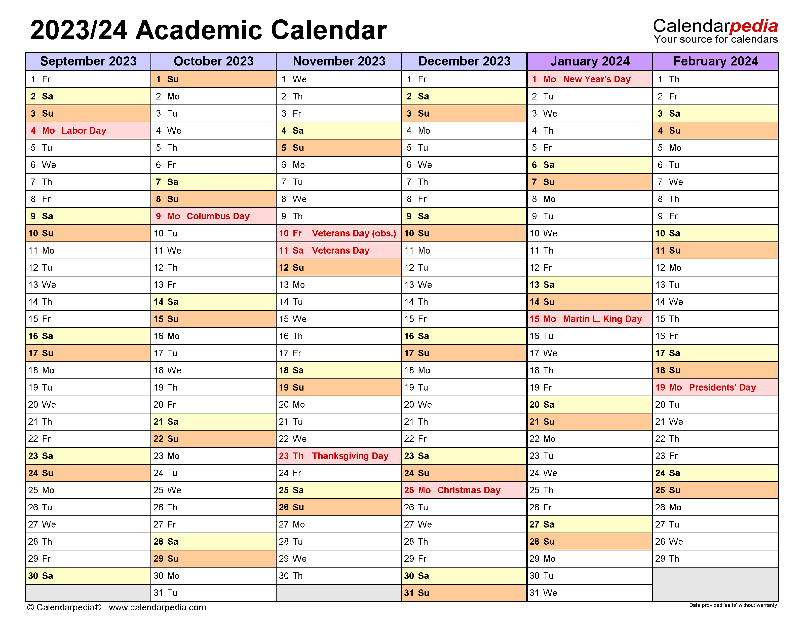 Academic Calendars 2023/2024 - Free Printable Pdf Templates for Printable Academic Calendar 2024-24