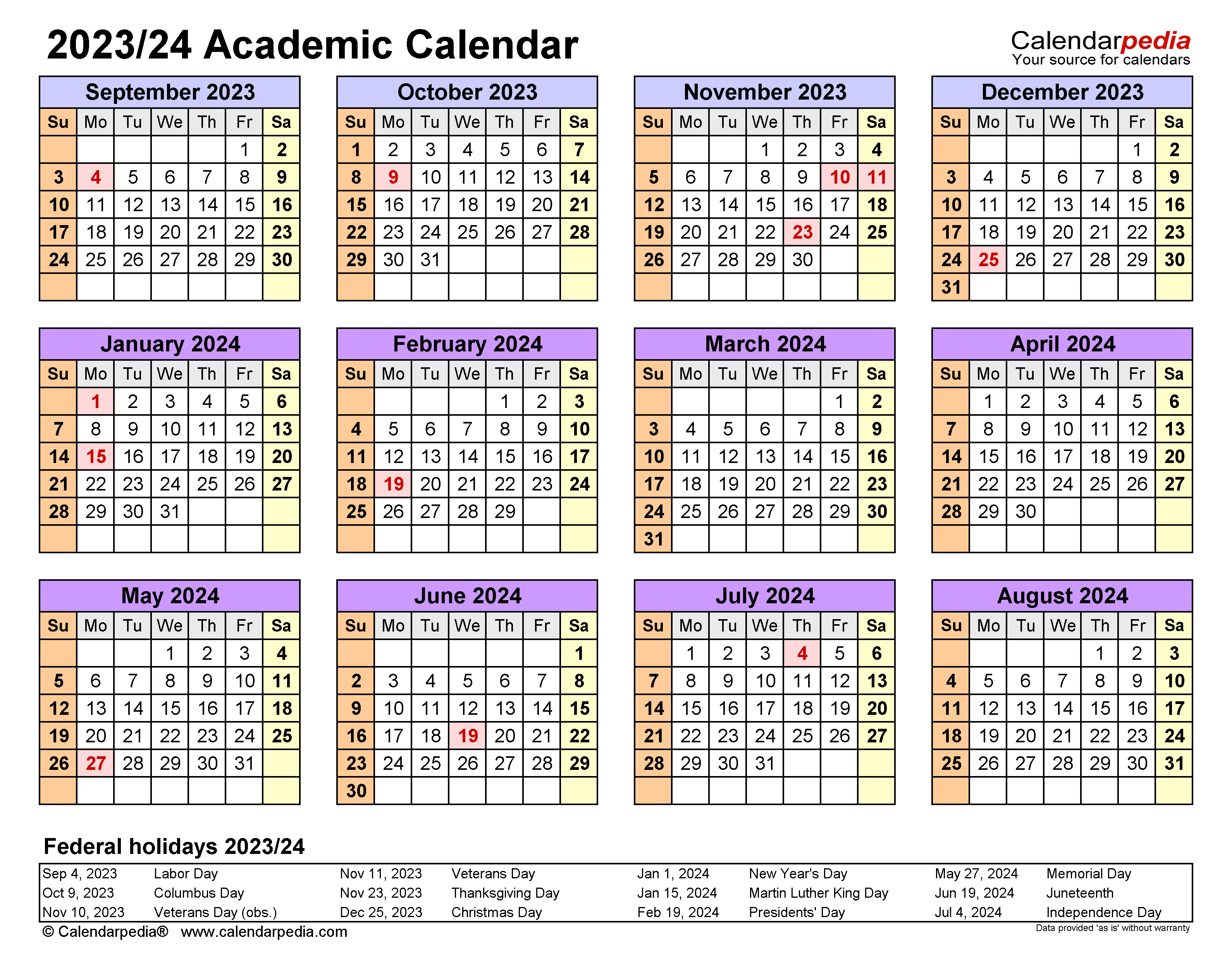 Academic Calendars 2023/2024 - Free Printable Word Templates for 2024-2024 Academic Calendar Printable