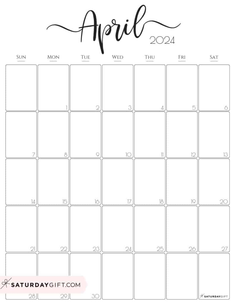 Aesthetic Printable Vertical Calendar 2024Saturday Gift for April 2024 Calendar Printable Portrait