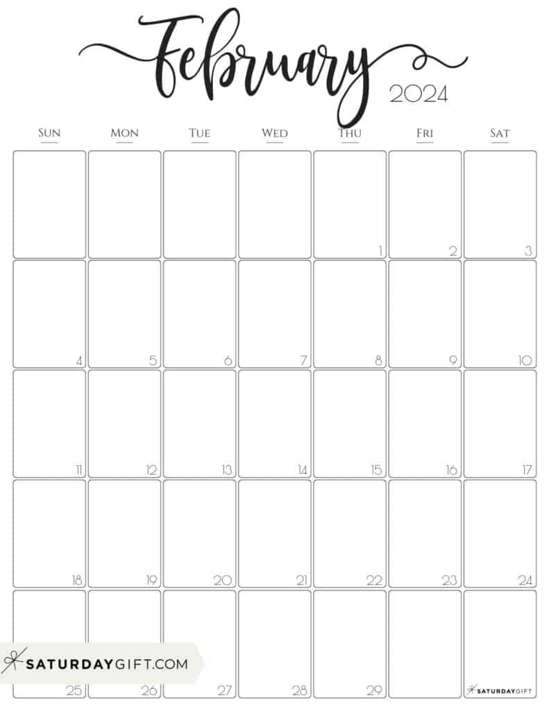 Aesthetic Printable Vertical Calendar 2024Saturday Gift for February 2024 Calendar Printable Portrait