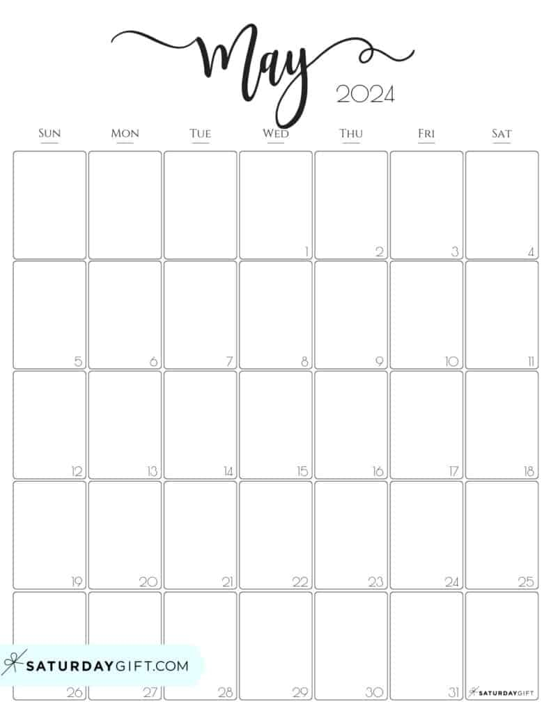 Aesthetic Printable Vertical Calendar 2024Saturday Gift for May 2024 Calendar Printable Vertical