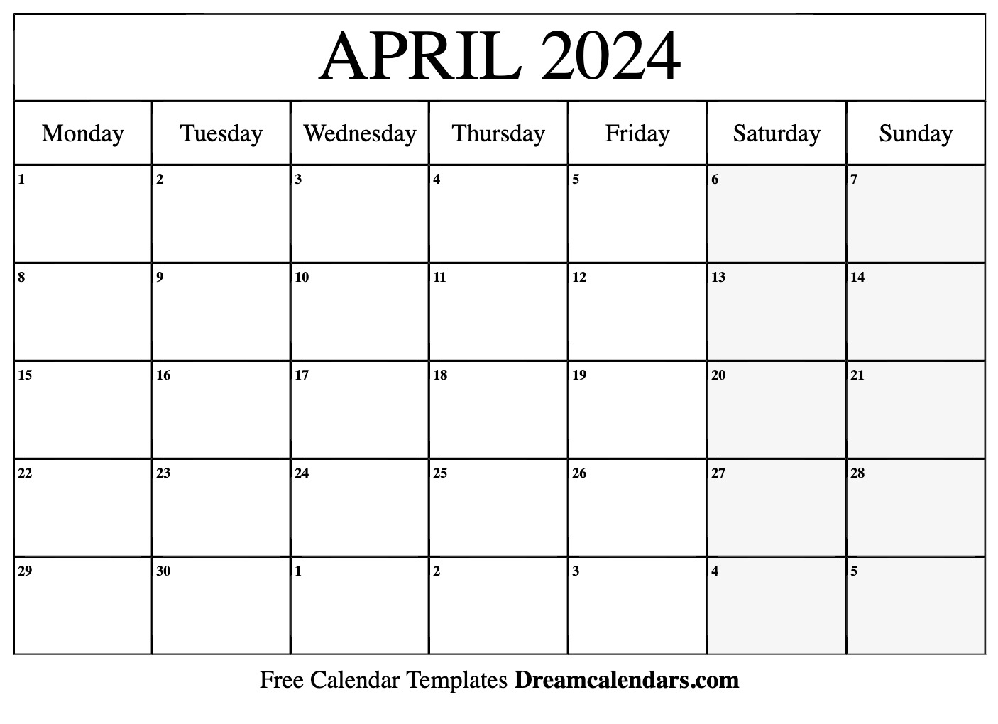 April 2024 Calendar | Free Blank Printable With Holidays for April 2024 Blank Printable Calendar