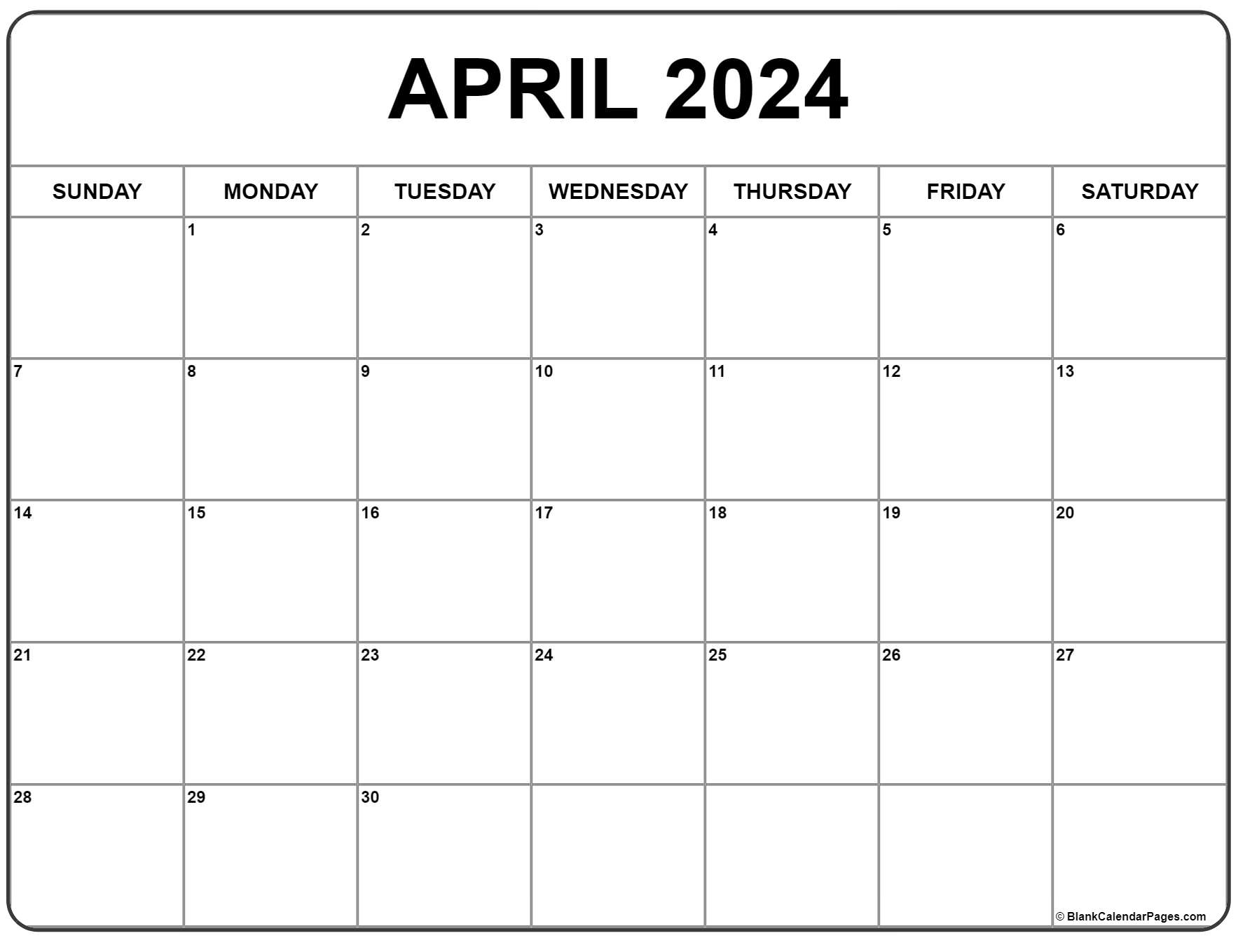 April 2024 Calendar | Free Printable Calendar for Calendar Printable April 2024