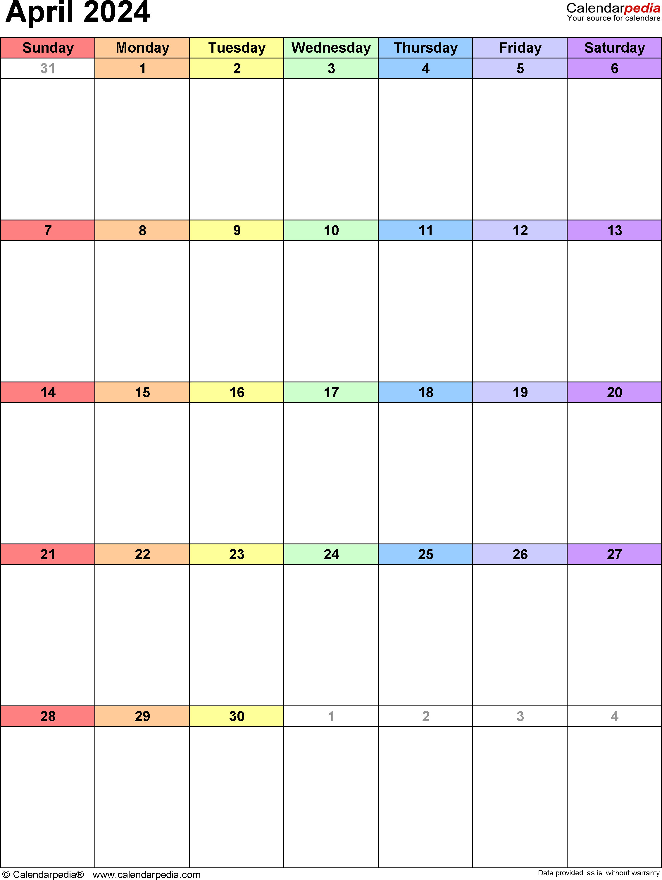 April 2024 Calendar | Templates For Word, Excel And Pdf for April 2024 Calendar Printable Portrait