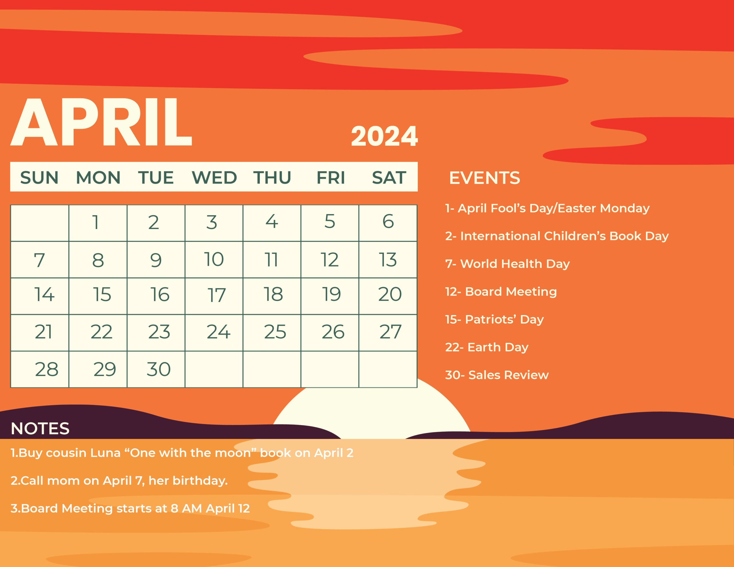 April 2024 Calendar With Holidays - Download In Word, Illustrator for April 2024 Calendar Printable With Holidays