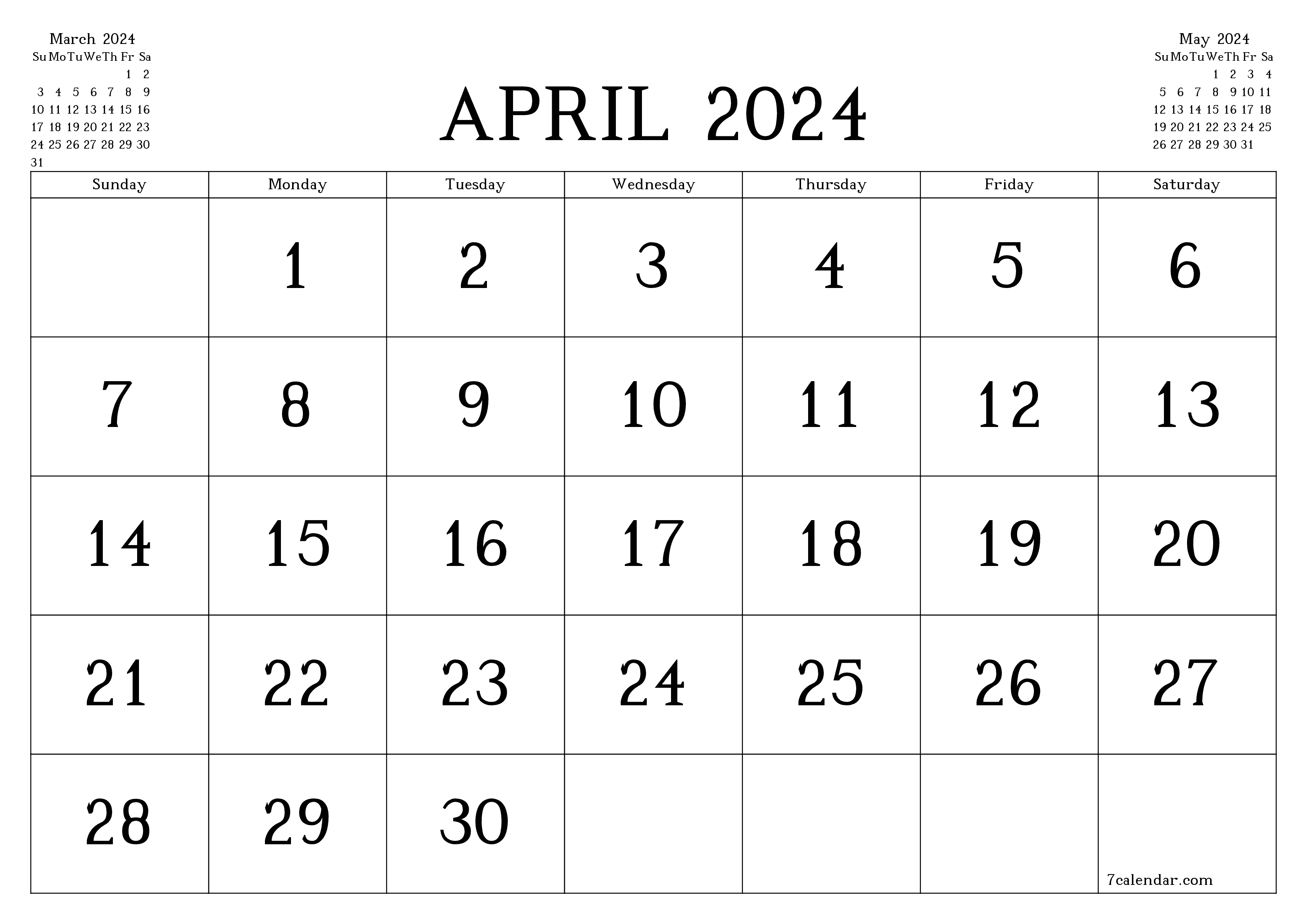 April 2024 Free Printable Calendars And Planners, Pdf Templates for April Calendar 2024 Free Printable