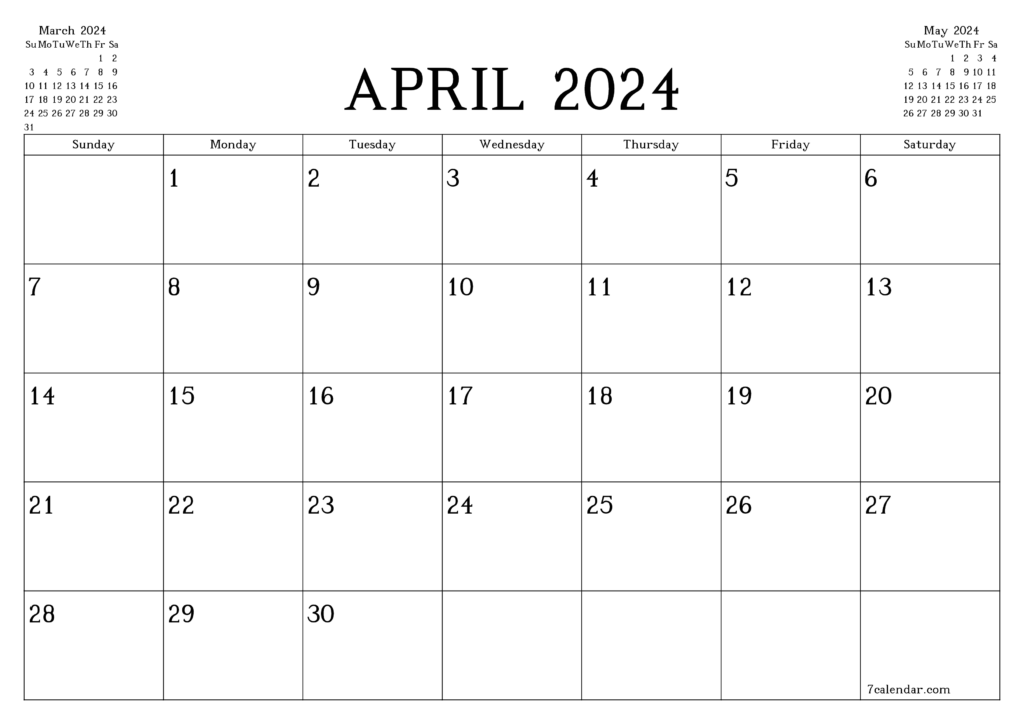 Free Printable Monthly Calendar April 2024 | Printable Calendar 2024