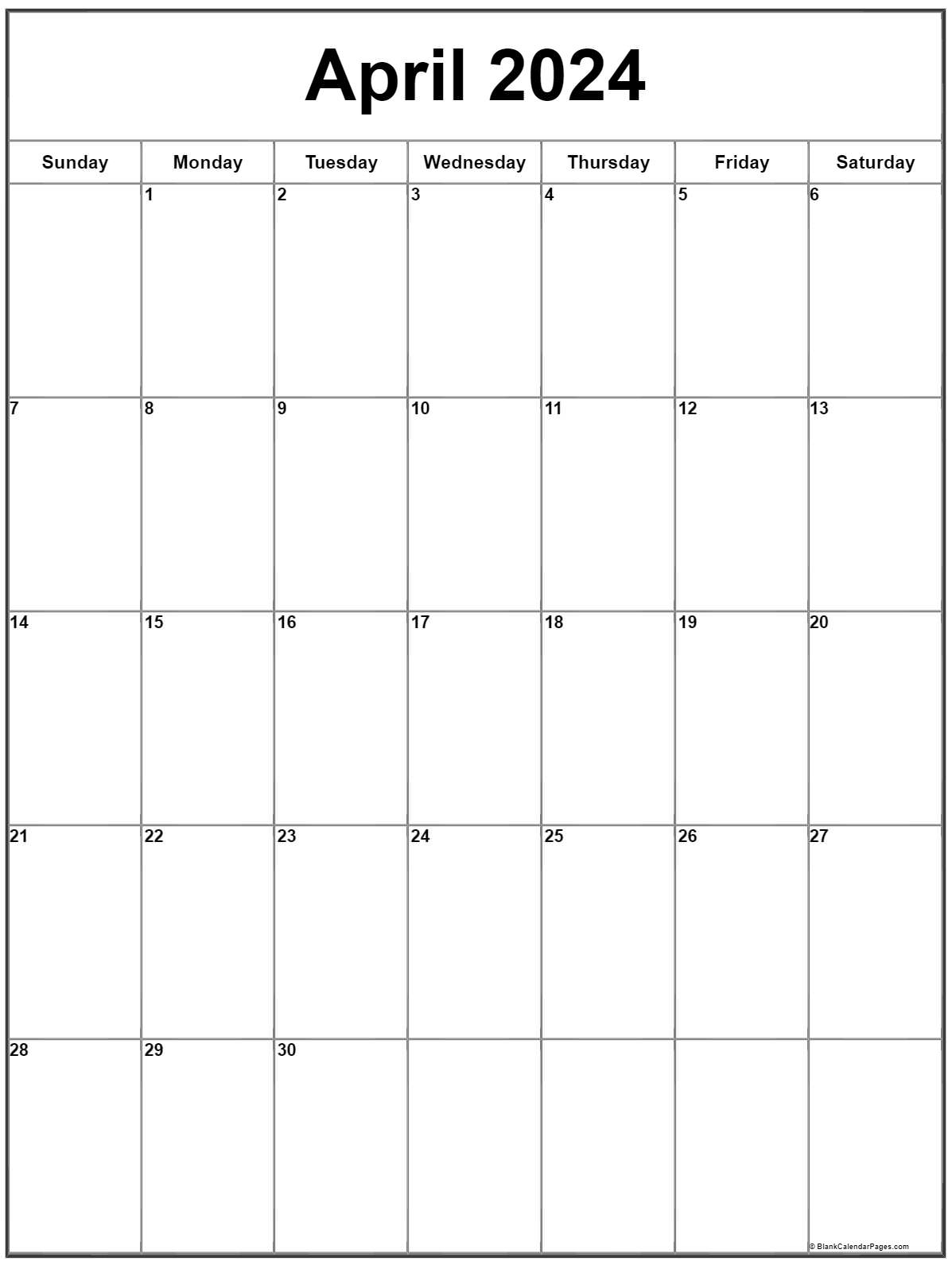 April 2024 Vertical Calendar | Portrait for April 2024 Calendar Printable Portrait