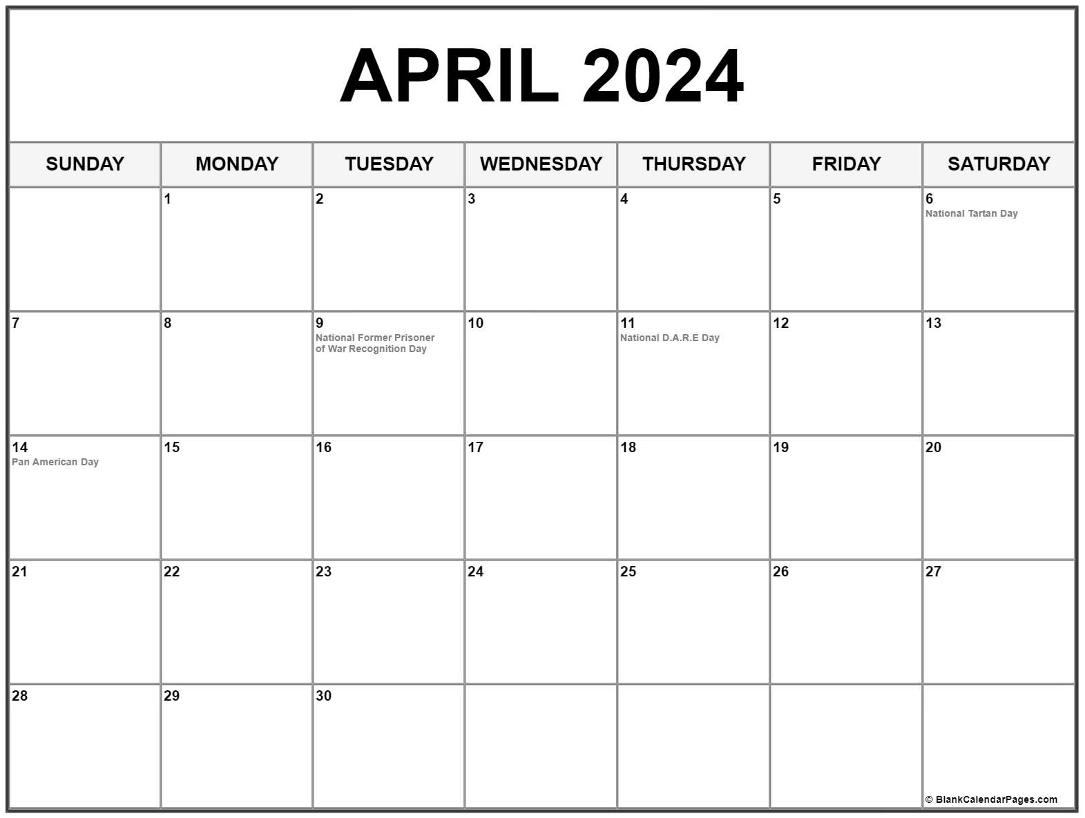 April 2024 With Holidays Calendar for Free Printable April 2024 Monthly Calendar With Holidays