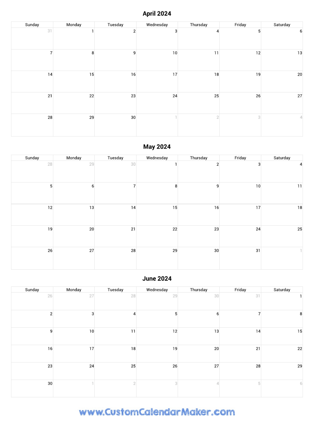 April May June Calendar 2024 Printable – FREE Printable