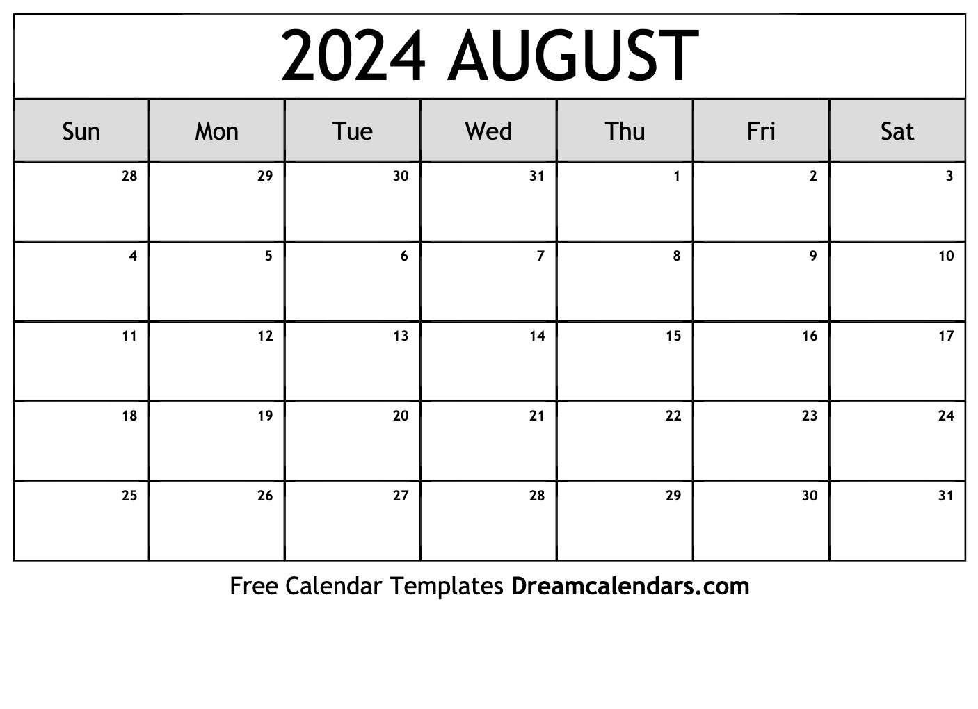 August 2024 Calendar | Free Blank Printable With Holidays for August 2024 Calendar Free Printable