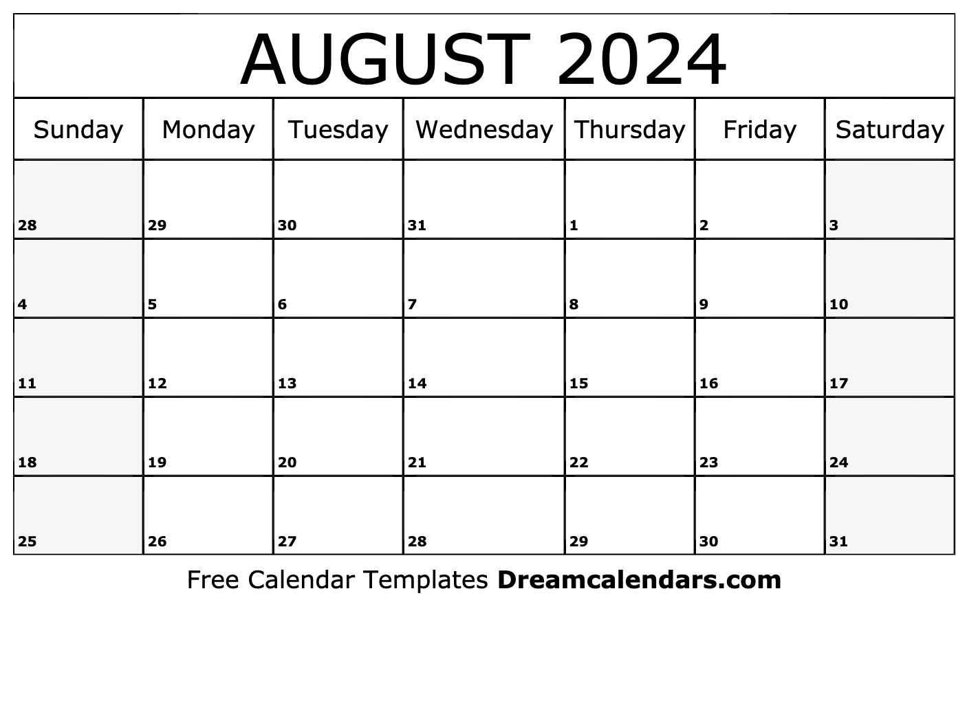 August 2024 Calendar | Free Blank Printable With Holidays for Free Printable Monthly Calendar August 2024