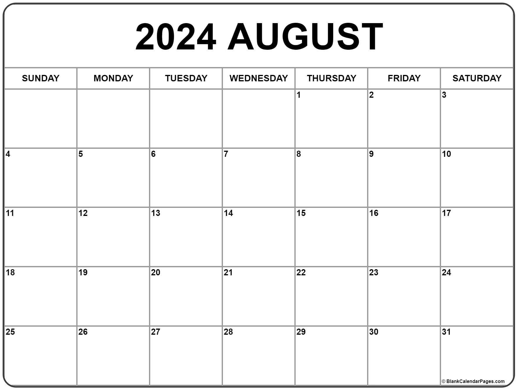 August 2024 Calendar | Free Printable Calendar for 2024 And 2024 Monthly Calendar Printable