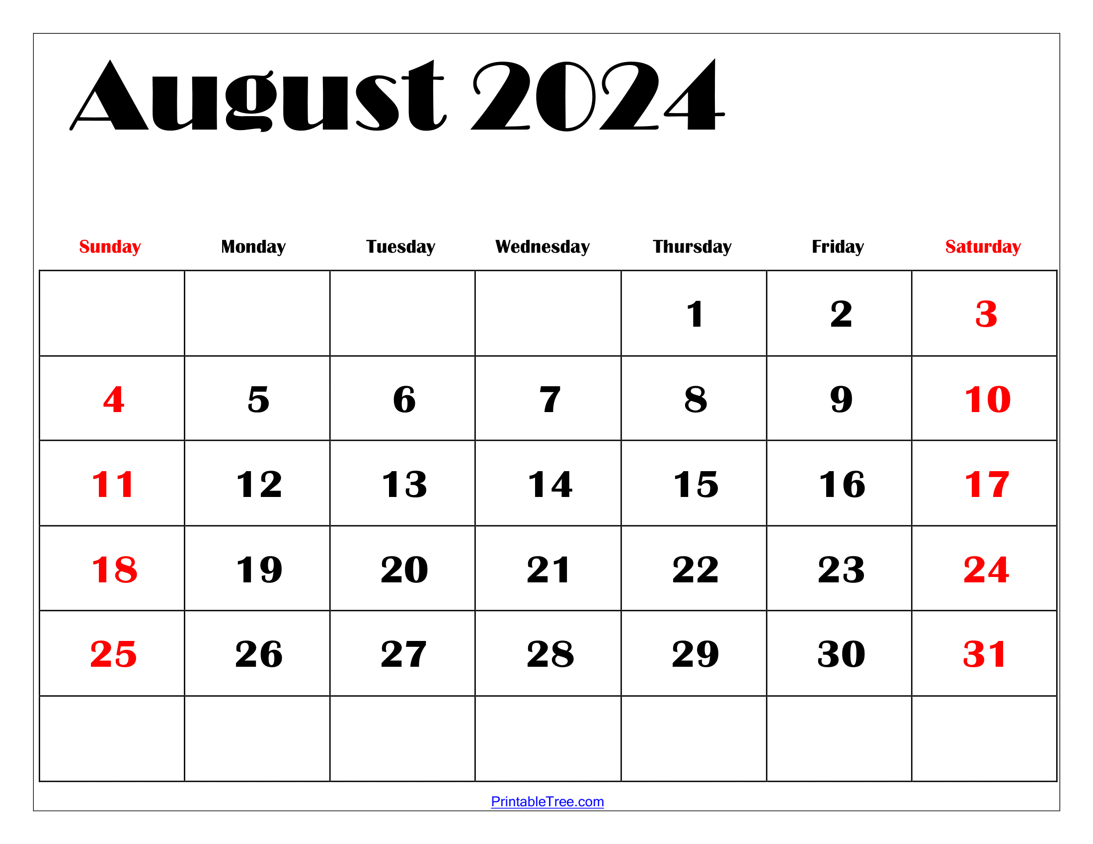 August 2024 Calendar Printable Pdf Templates Free Download for August 2024 Calendar Free Printable