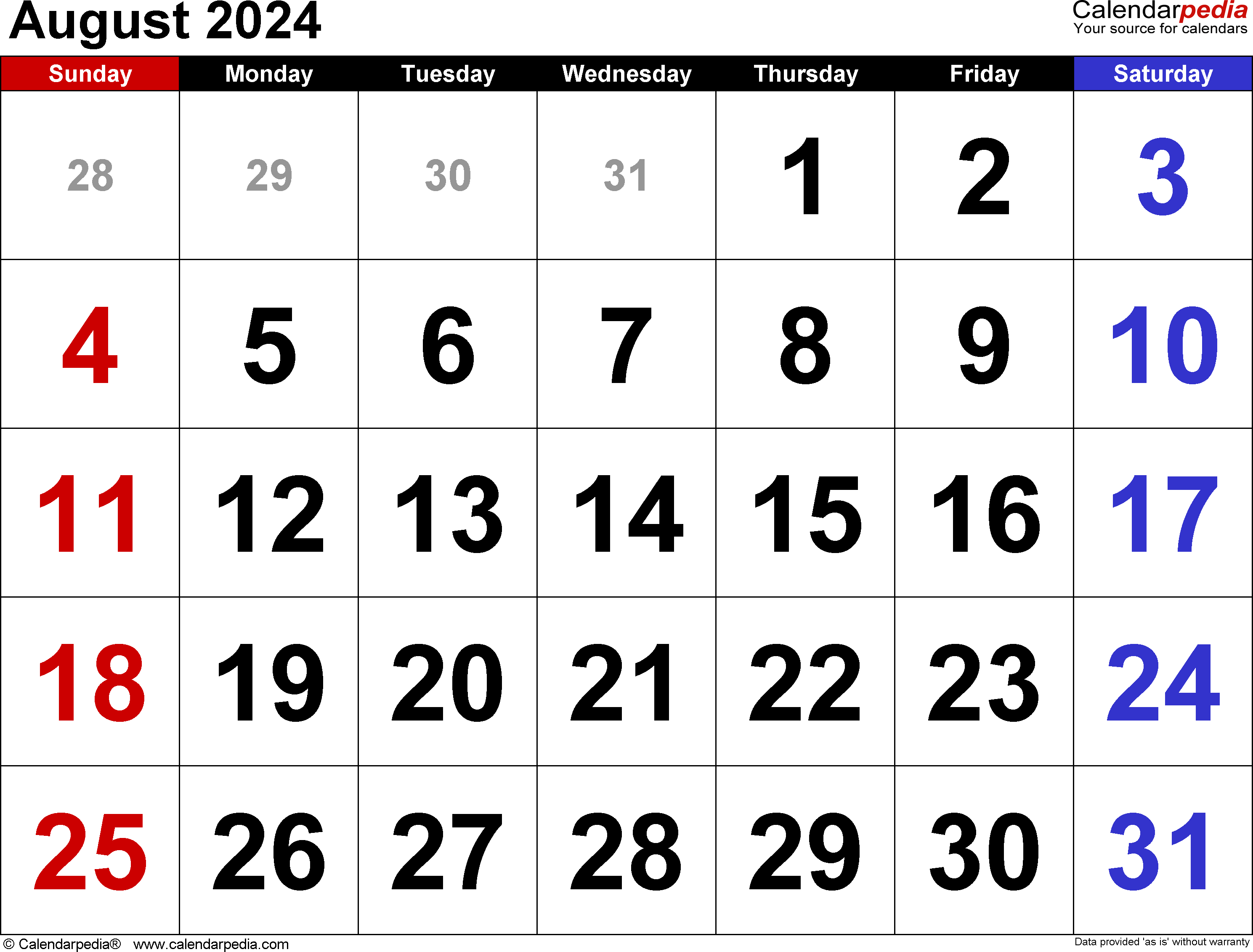 August 2024 Calendar | Templates For Word, Excel And Pdf for Printable August 2024 Calendar
