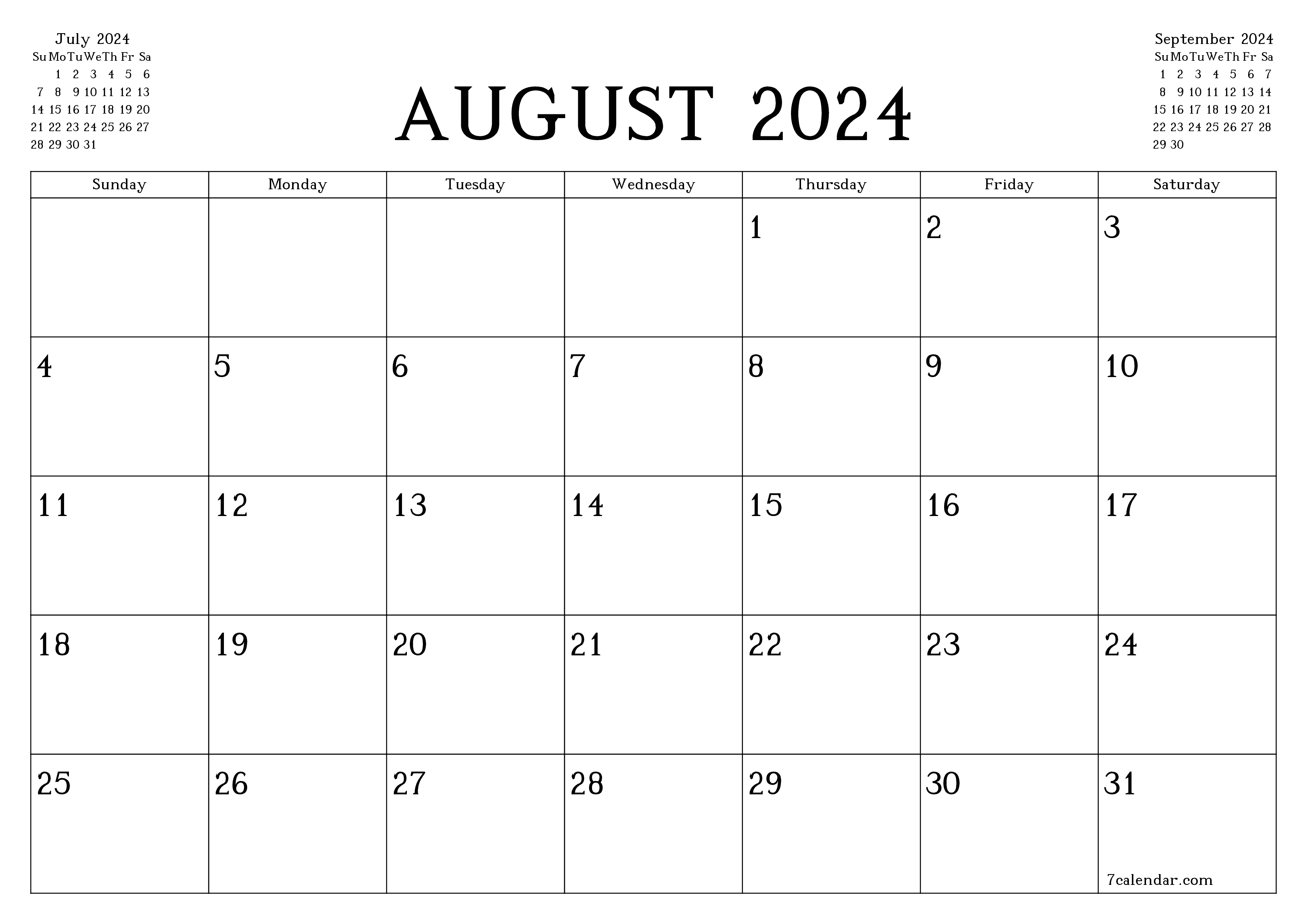 August 2024 Free Printable Calendars And Planners, Pdf Templates for August 2024 Calendar Free Printable