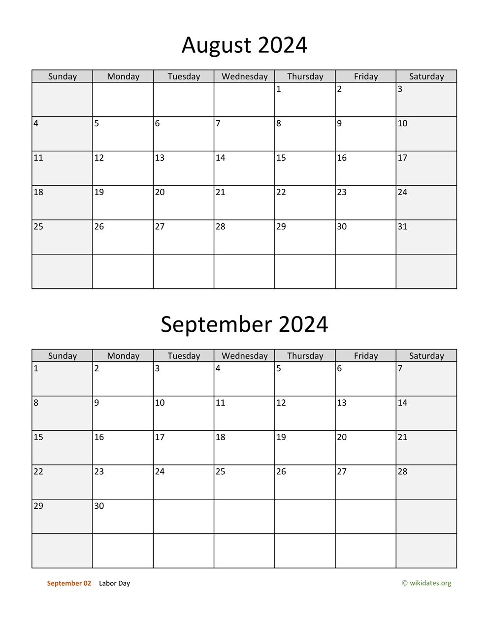 August And September 2024 Calendar | Wikidates for August And September 2024 Calendar Printable