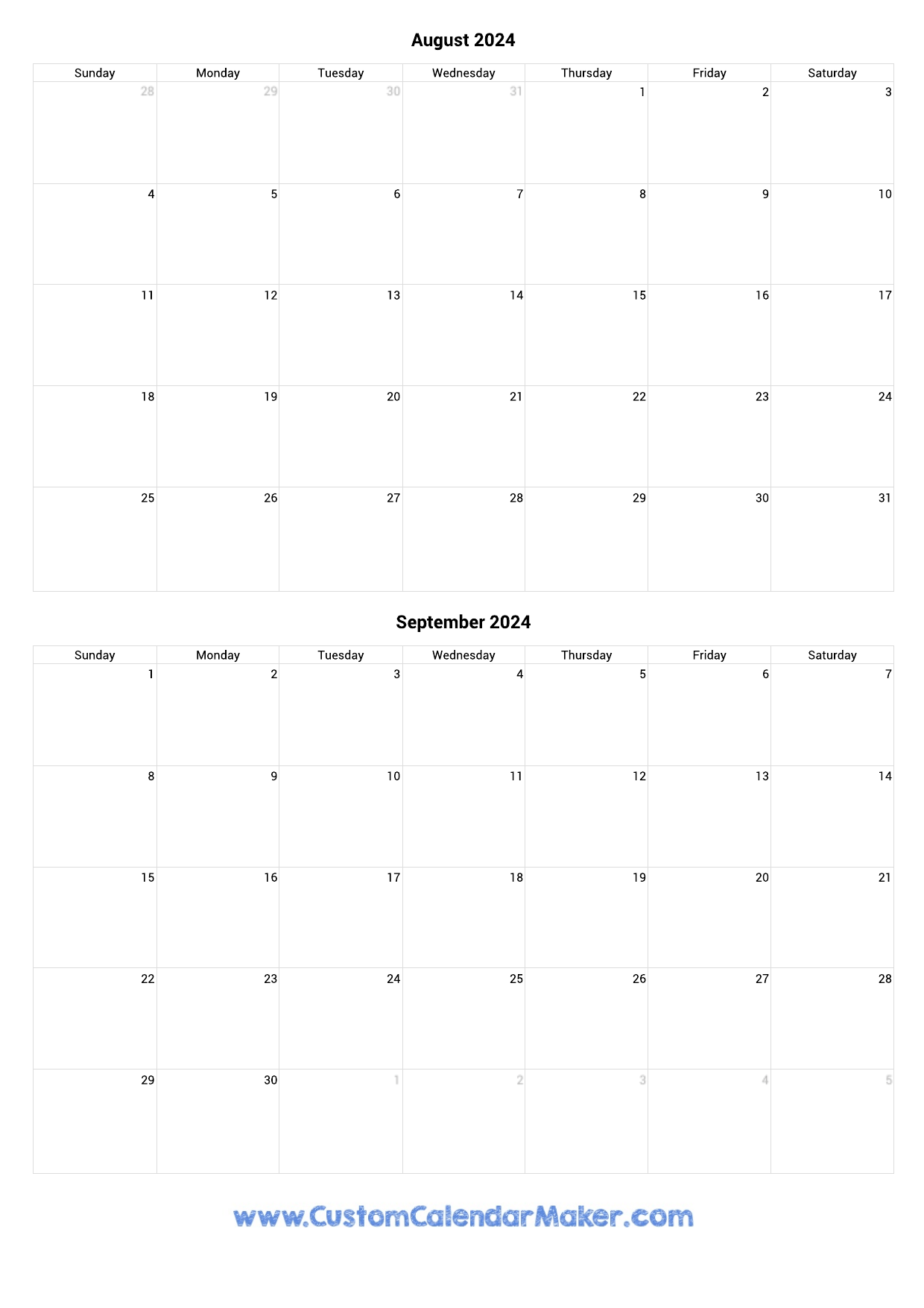 August And September 2024 Printable Calendar Template for August And September 2024 Calendar Printable