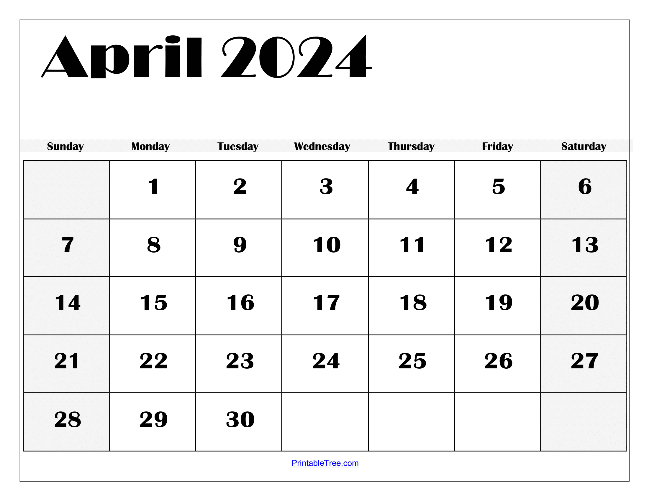 Blank April 2024 Calendar Printable Pdf Template With Holidays for 2024 Individual Month Calendar Printable