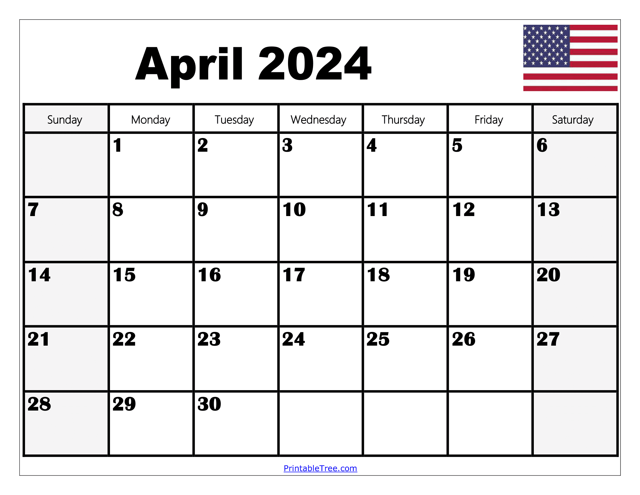 Blank April 2024 Calendar Printable Pdf Template With Holidays for 2024 Printable April Calendar