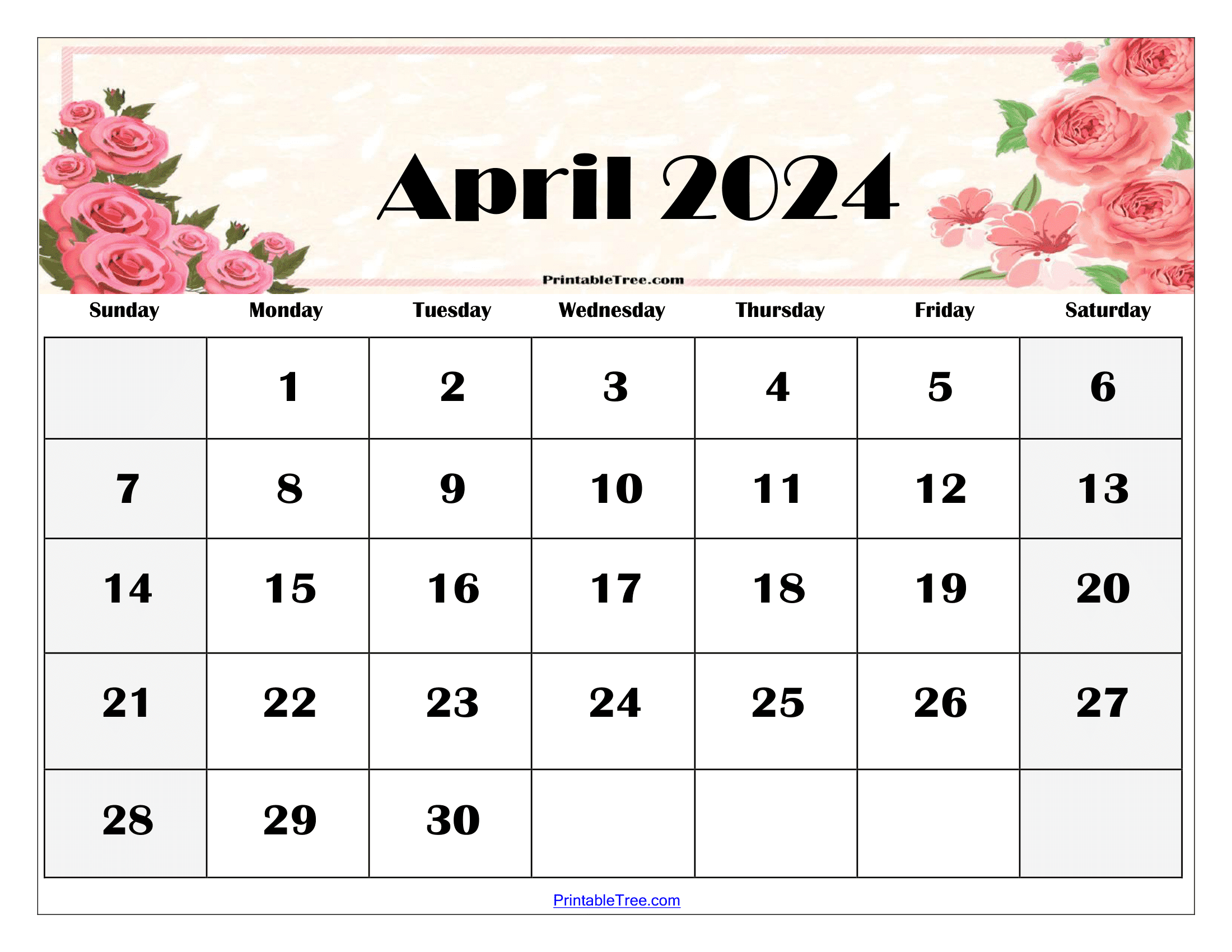 Blank April 2024 Calendar Printable Pdf Template With Holidays for April 2024 Calendar Printable Cute