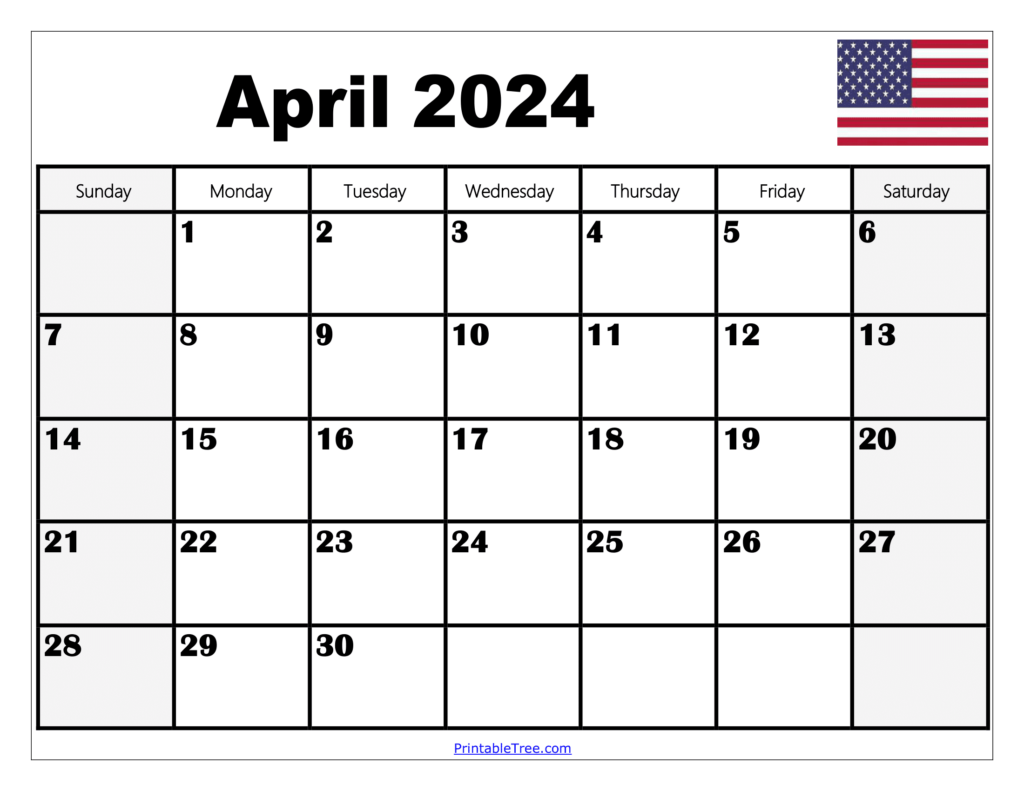 Calendar Template April 2024 Printable Printable Calendar 2024