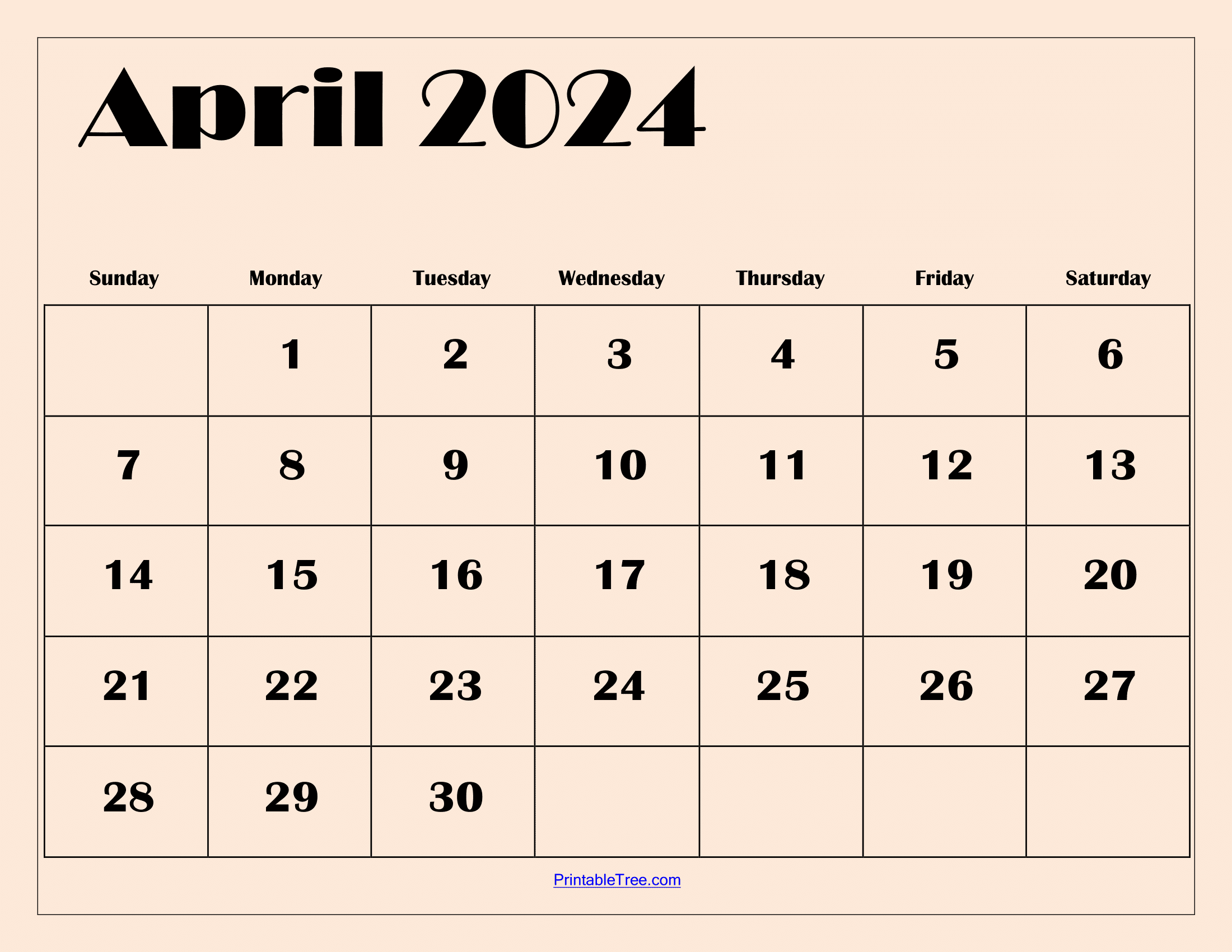 Blank April 2024 Calendar Printable Pdf Template With Holidays for Free April Printable Calendar 2024