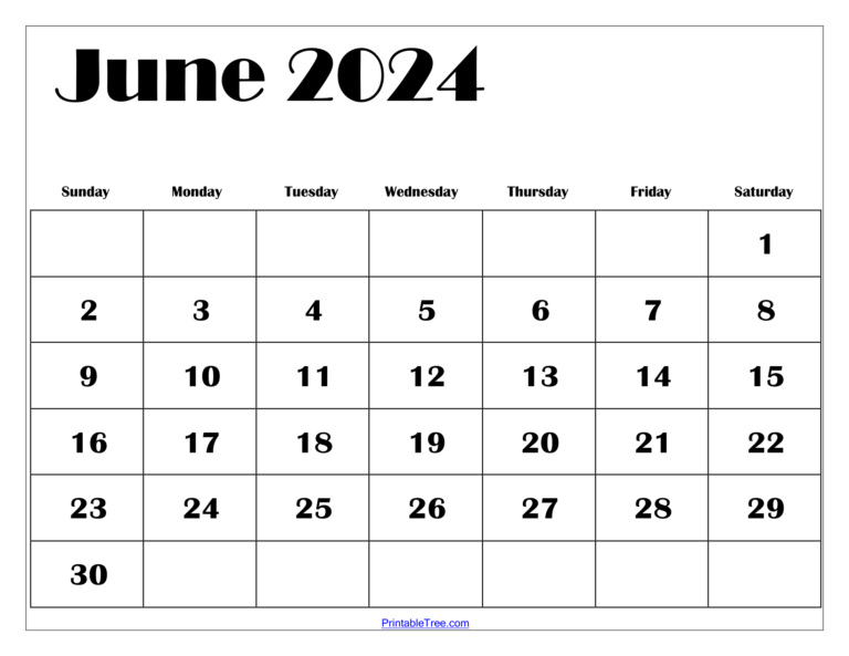 Blank Calendar Template June 2024 Printable – FREE Printable
