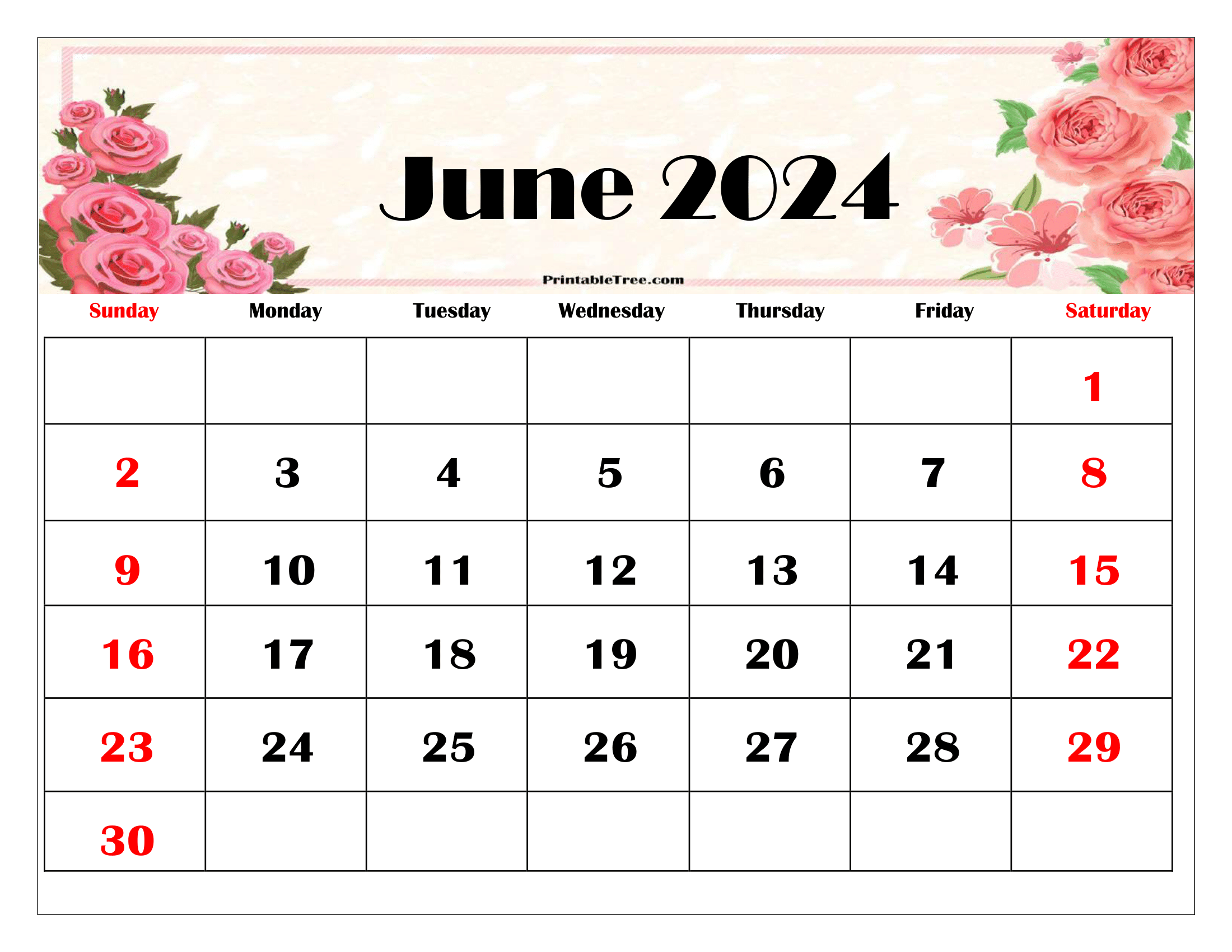 Blank June 2024 Calendar Printable Pdf Templates Free Download for Cute June 2024 Calendar Printable